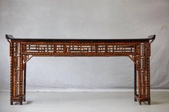 Chinese Bamboo Altar Table with Black Lacquer Top
