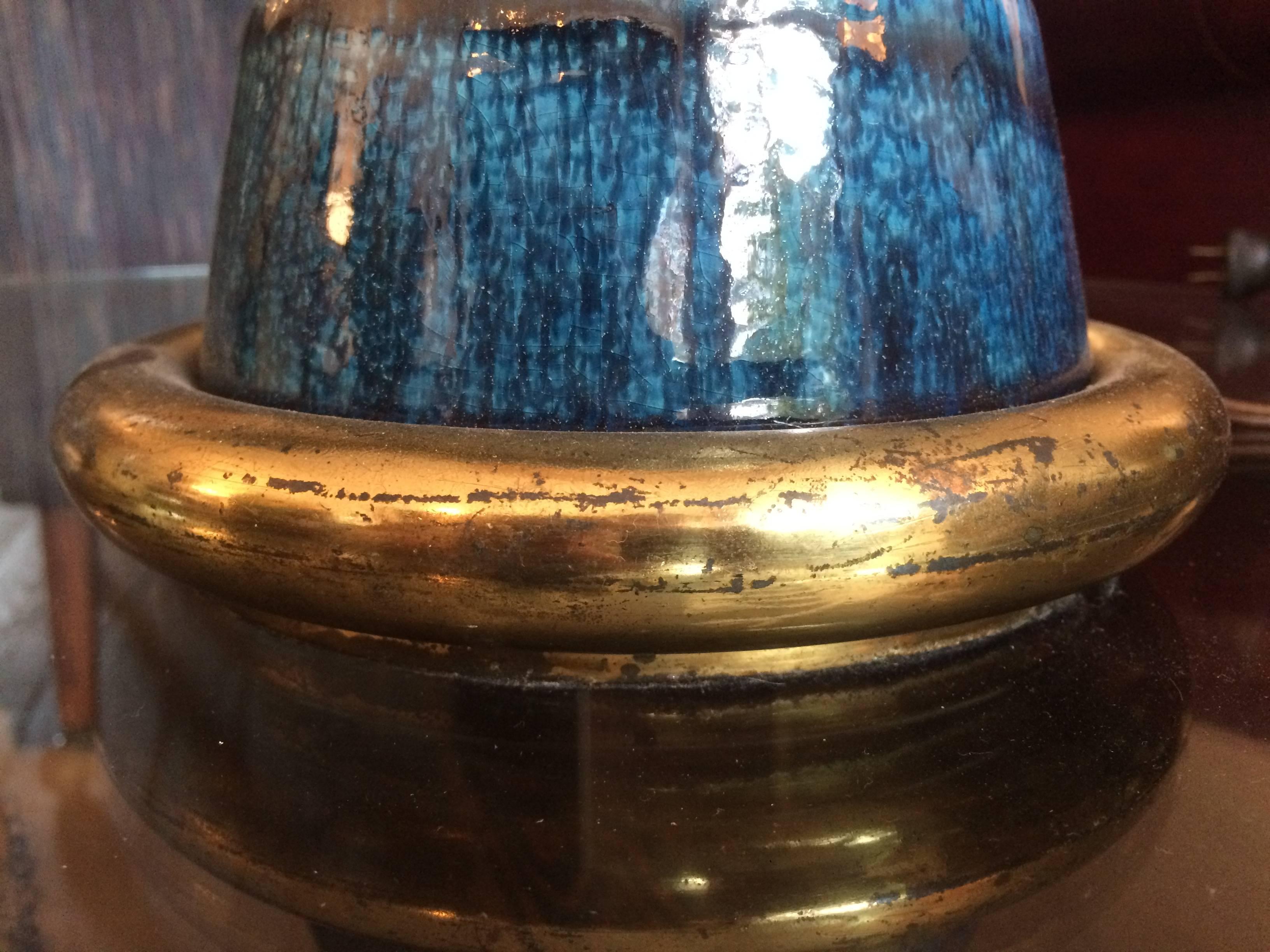 Chinoiserie Stiffel Blue Ceramic Glazed Table Lamp  For Sale