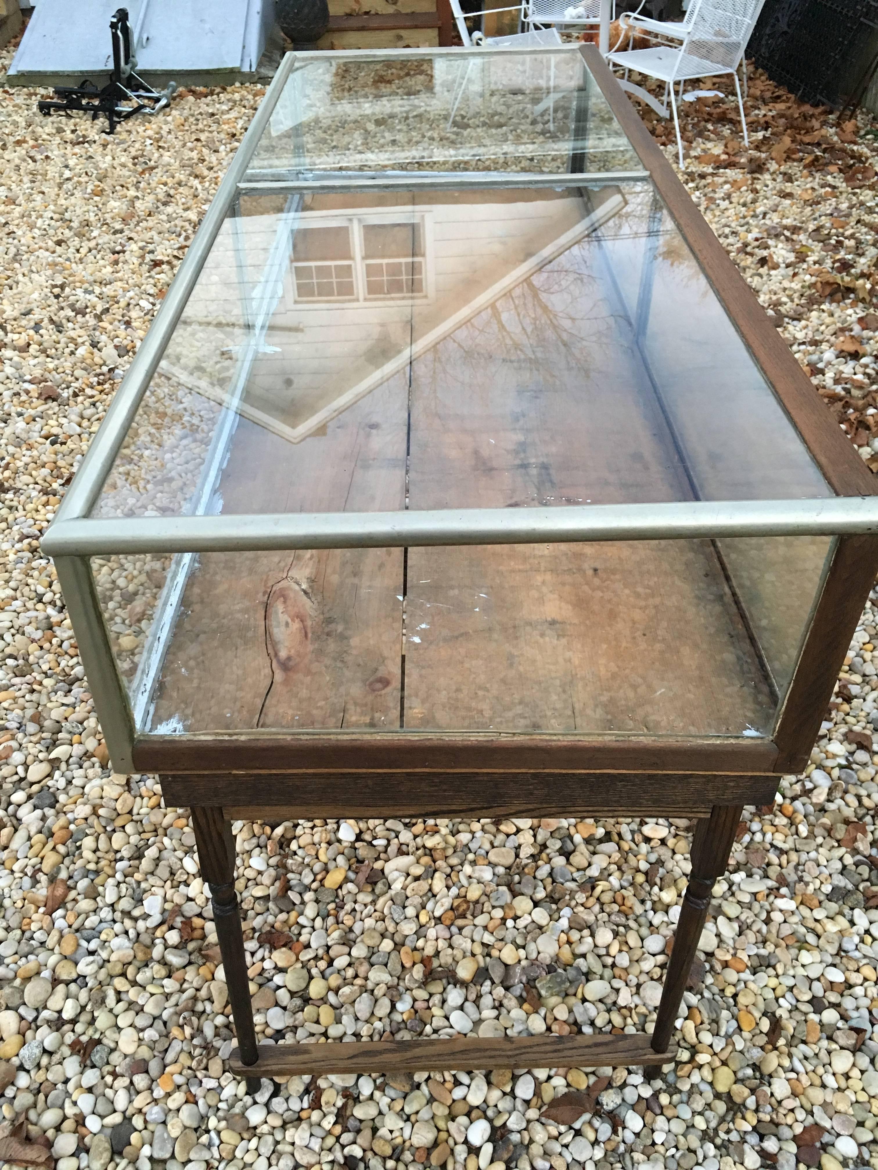 American Antique Nickel and Oak Display Case on an Oak Base