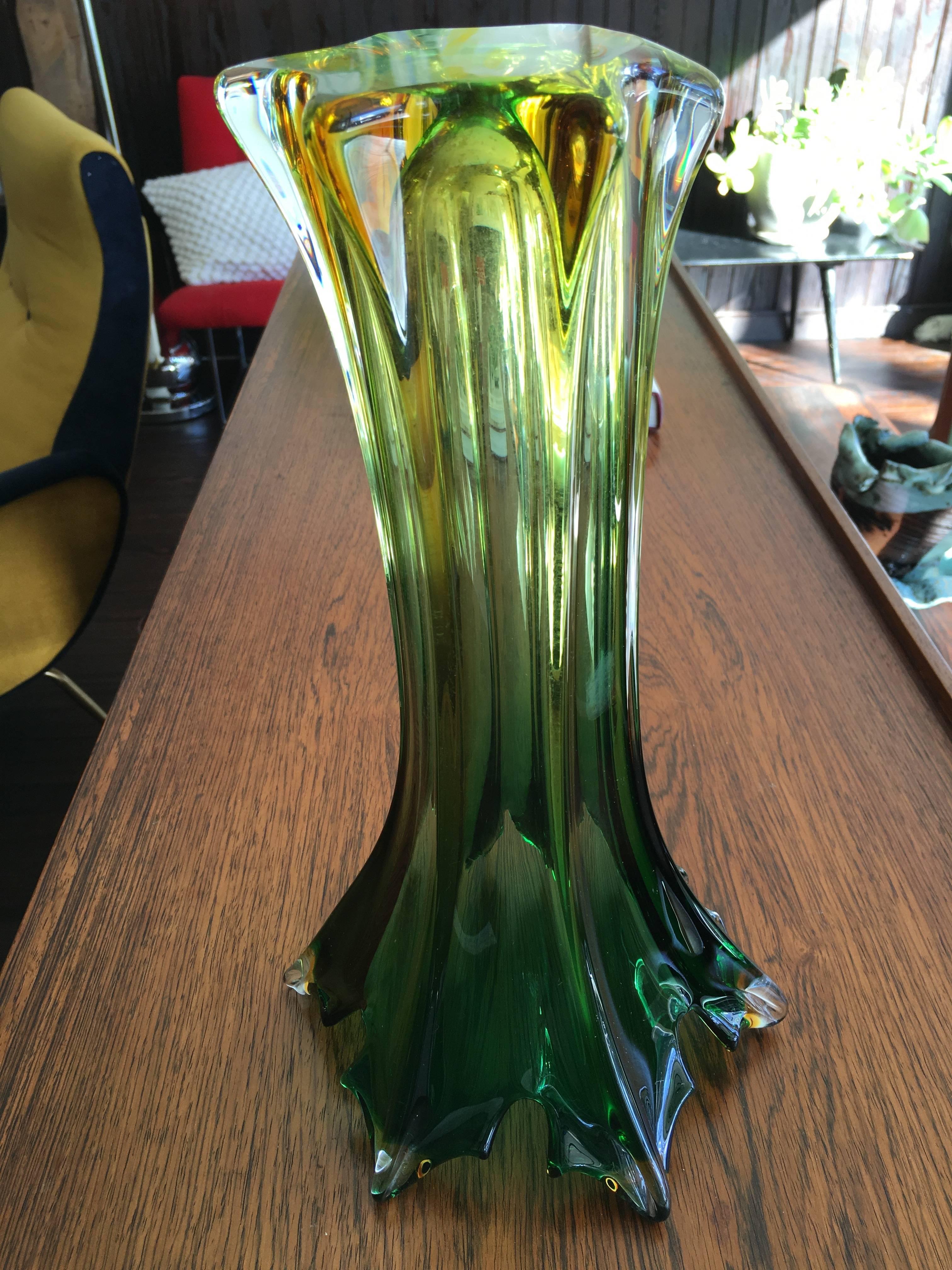 Blown Glass Flavio Poli 1960s Murano Sommerso Trumpet Vase