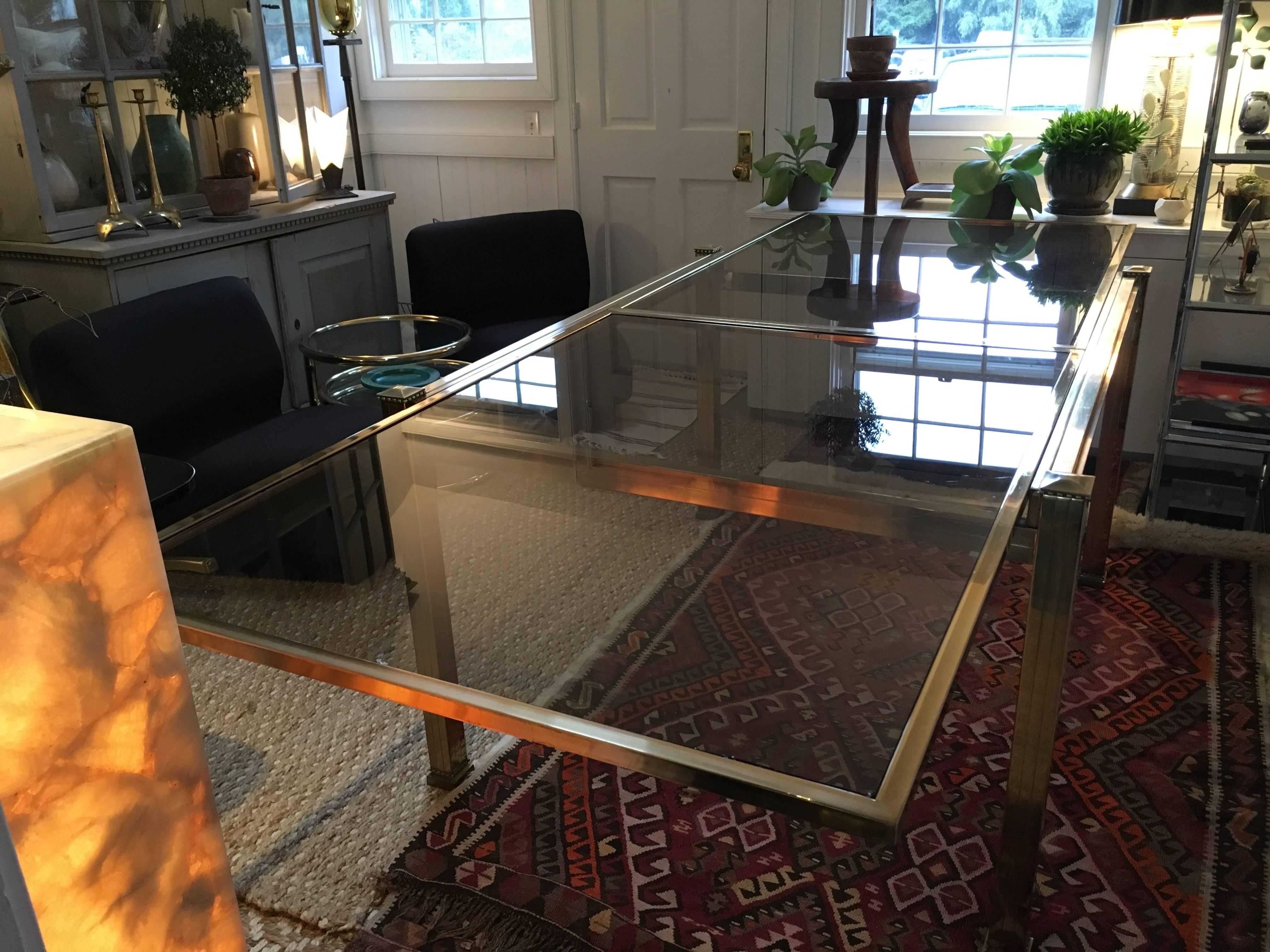 Mastercraft Brass and Smoked Glass Extension Dining Table 3