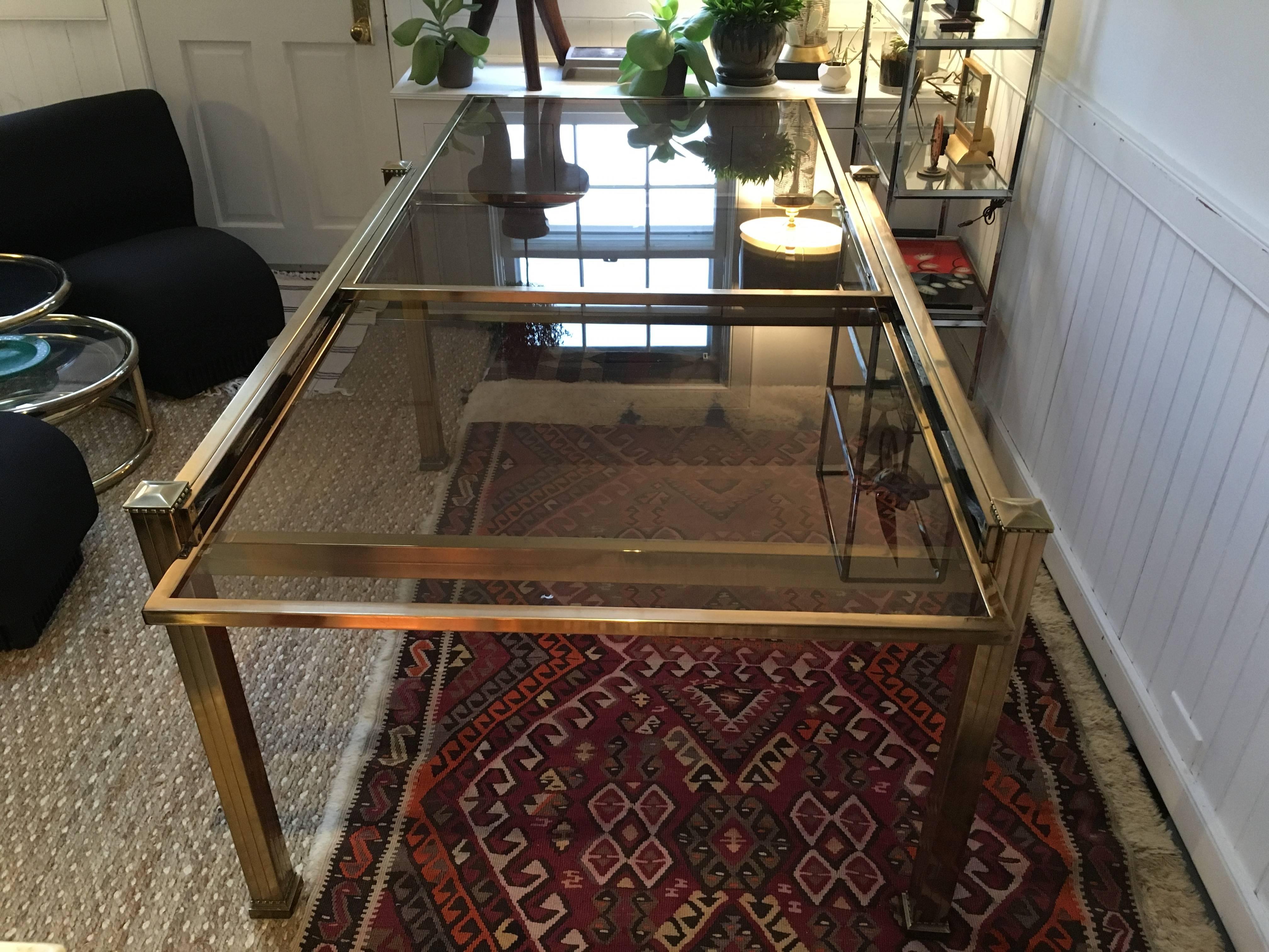 Mastercraft Brass and Smoked Glass Extension Dining Table 4