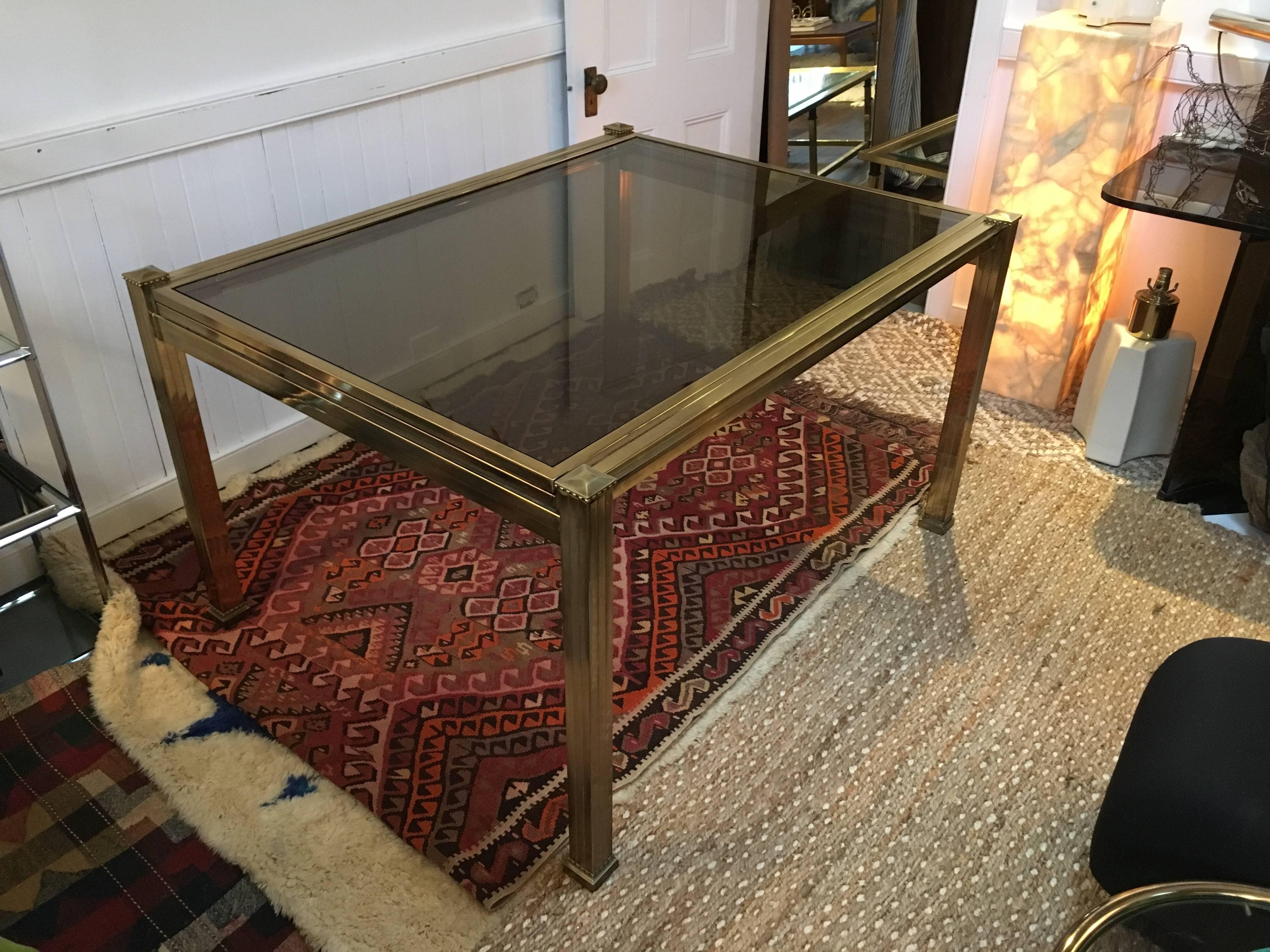 Mastercraft Brass and Smoked Glass Extension Dining Table 1