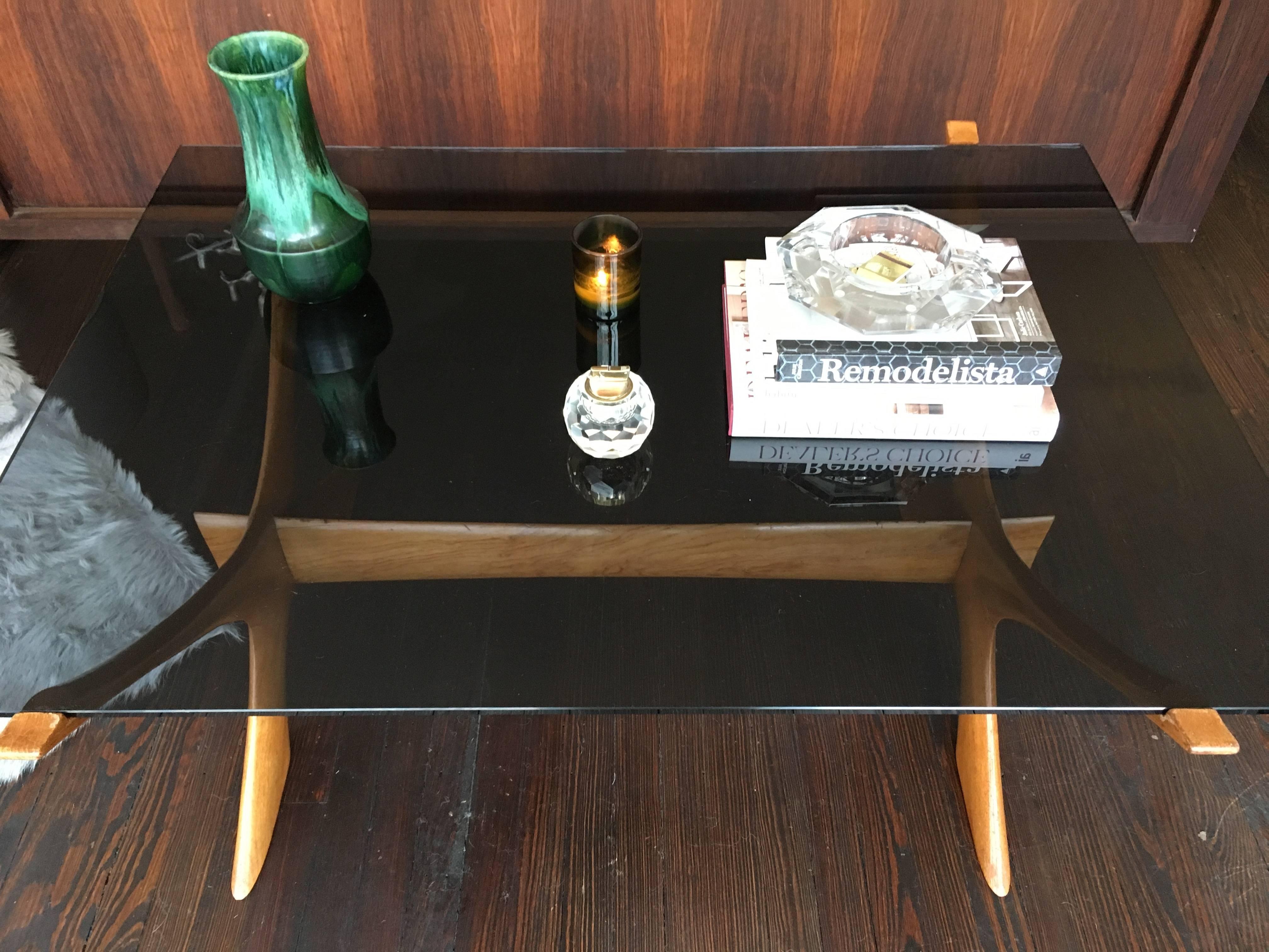 Danish 1960s Teak and Smoked Glass Cocktail Table by Illum Wikkelson For Sale