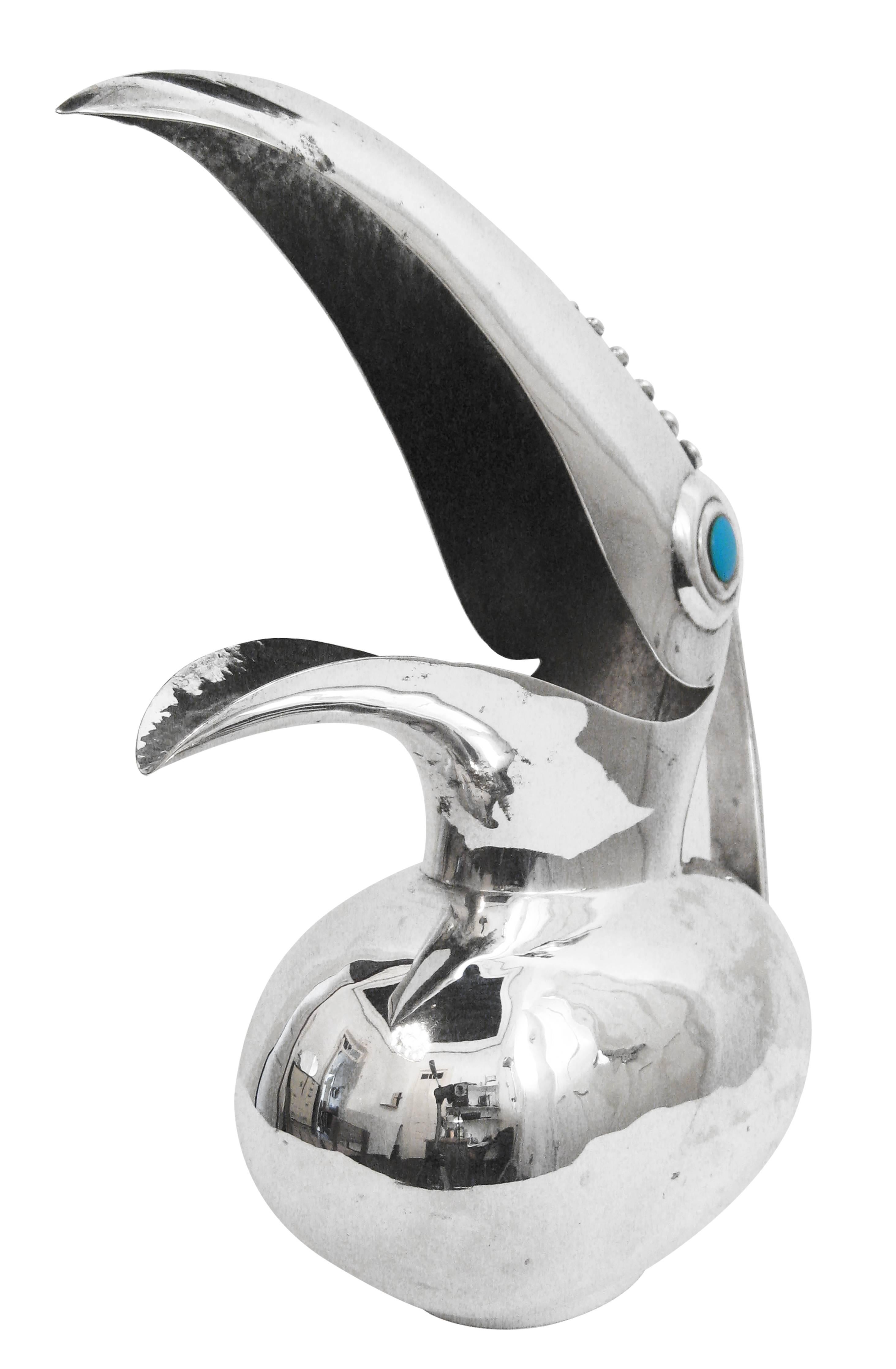 20th Century Silver Toucan Pitcher by Los Castillo