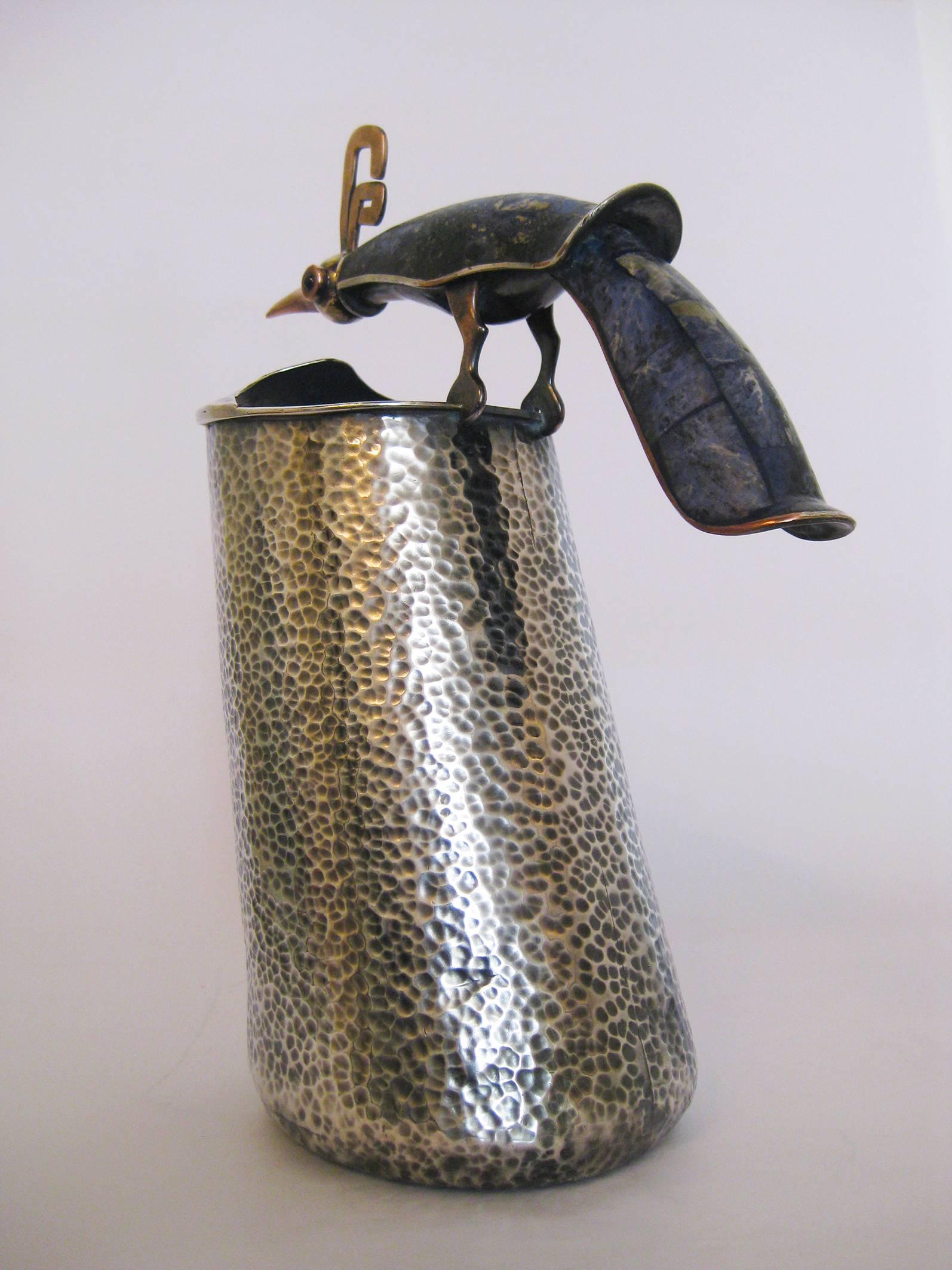 Mid-Century Modern Pitcher of Silver, Brass, Copper and Lapis Lazuli by Los Castillo