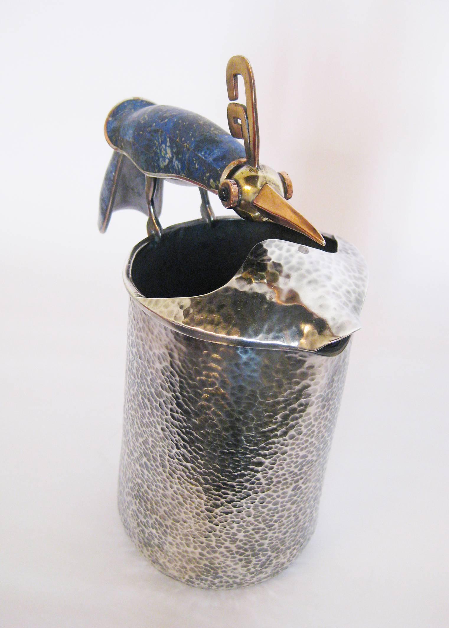 Mexican Pitcher of Silver, Brass, Copper and Lapis Lazuli by Los Castillo