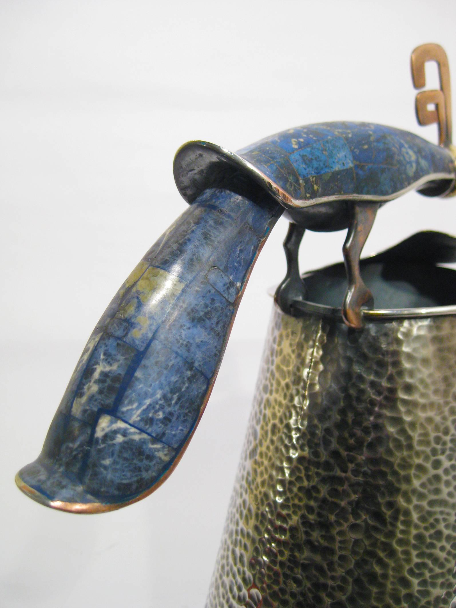 Silvered Pitcher of Silver, Brass, Copper and Lapis Lazuli by Los Castillo