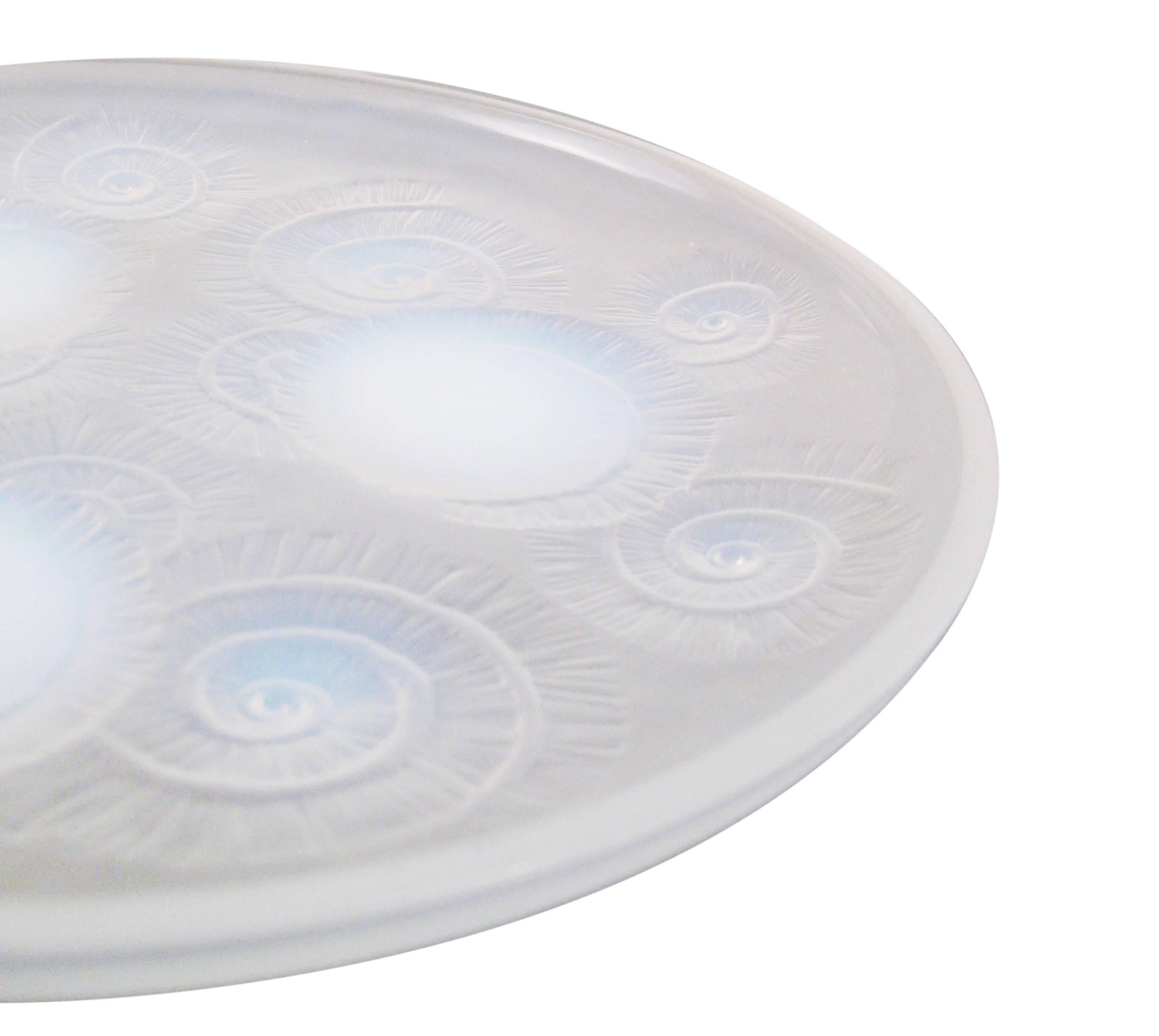 20th Century Opalecent Footed Plate, Marius Ernest Sabino, France, circa 1930 For Sale