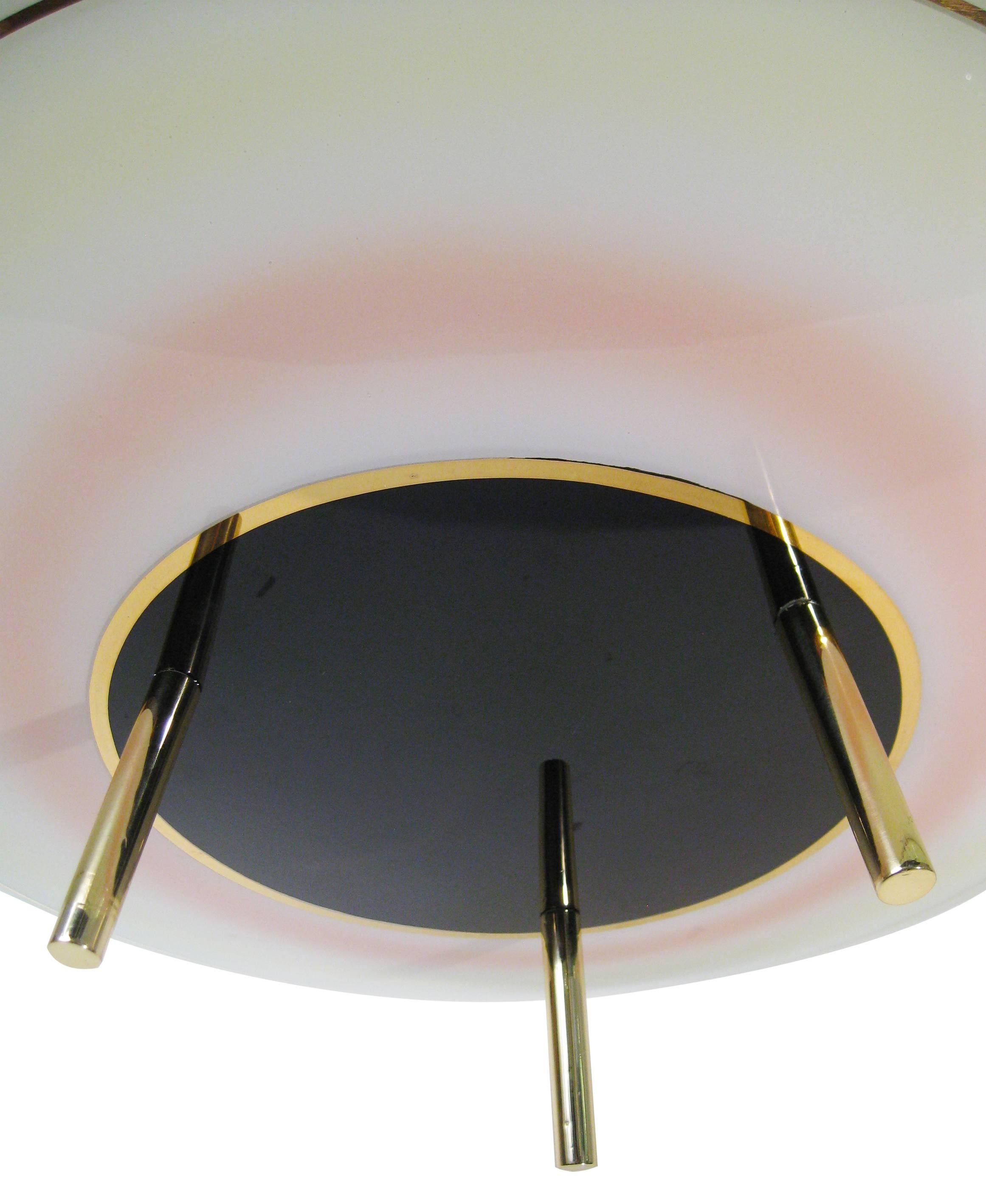 Mid-Century Modern Ceiling Light Brass and Crystal, Italy, circa 1950 For Sale