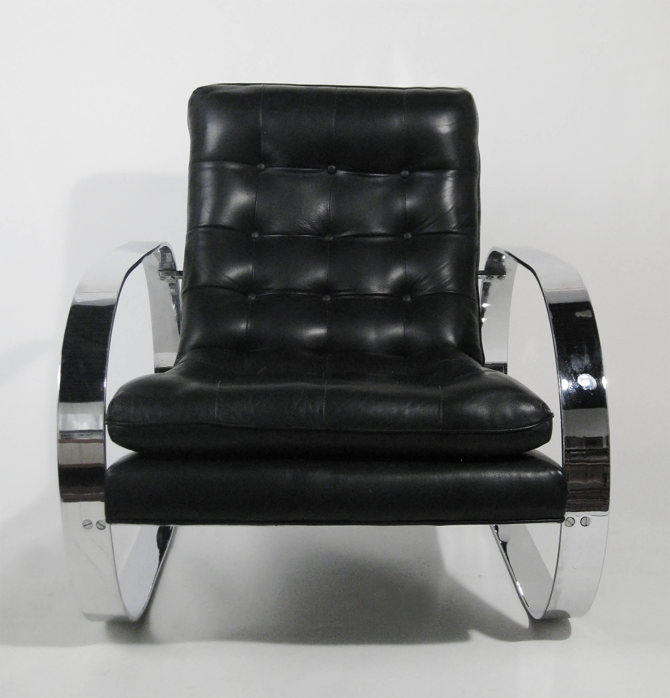 Mexican Pair of Armchairs, Chrome with Leather, Mexico, circa 1970 For Sale