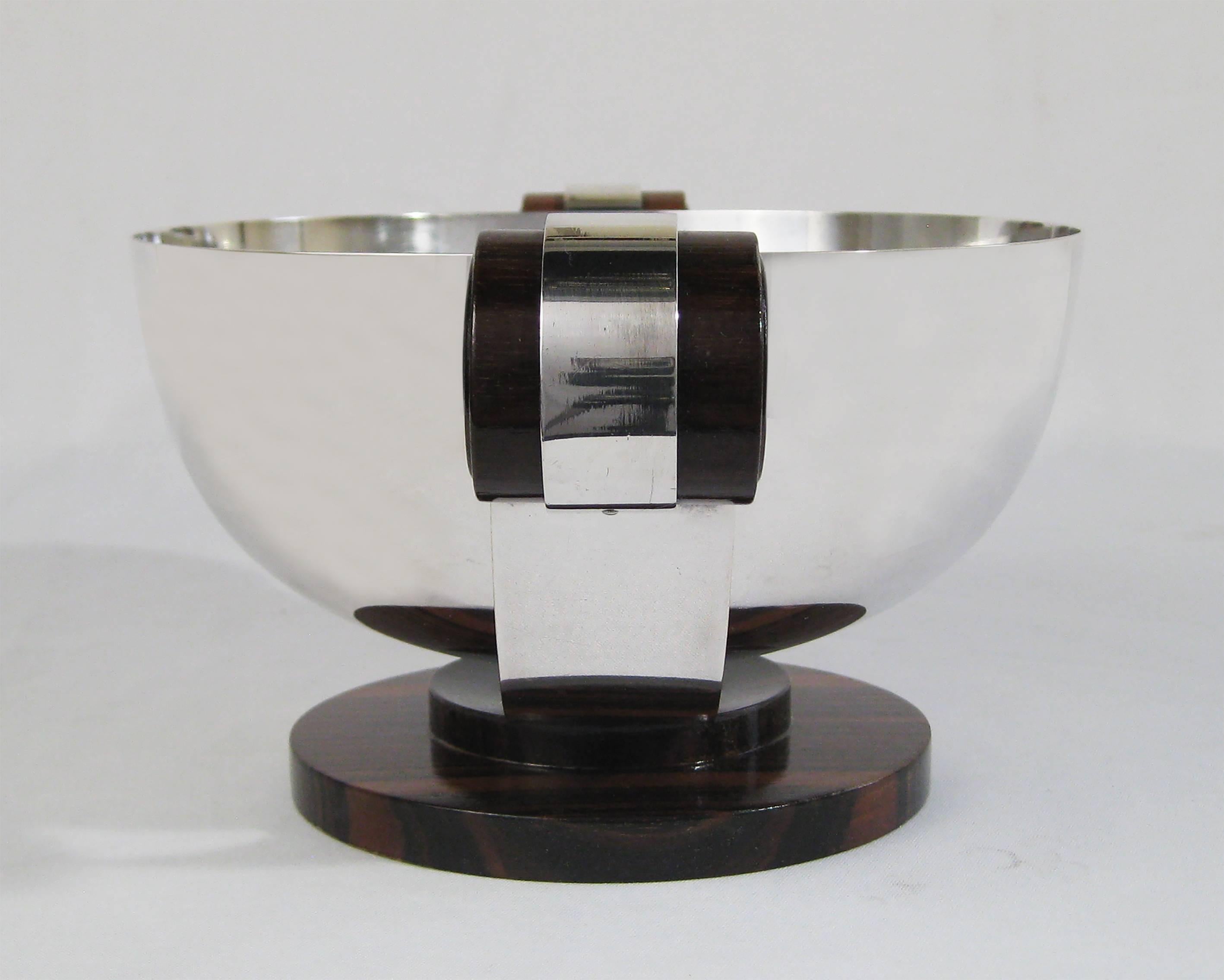 French Art Deco Centrepiece, Silvered Metal and Wood, Raoul Monteillet, France For Sale