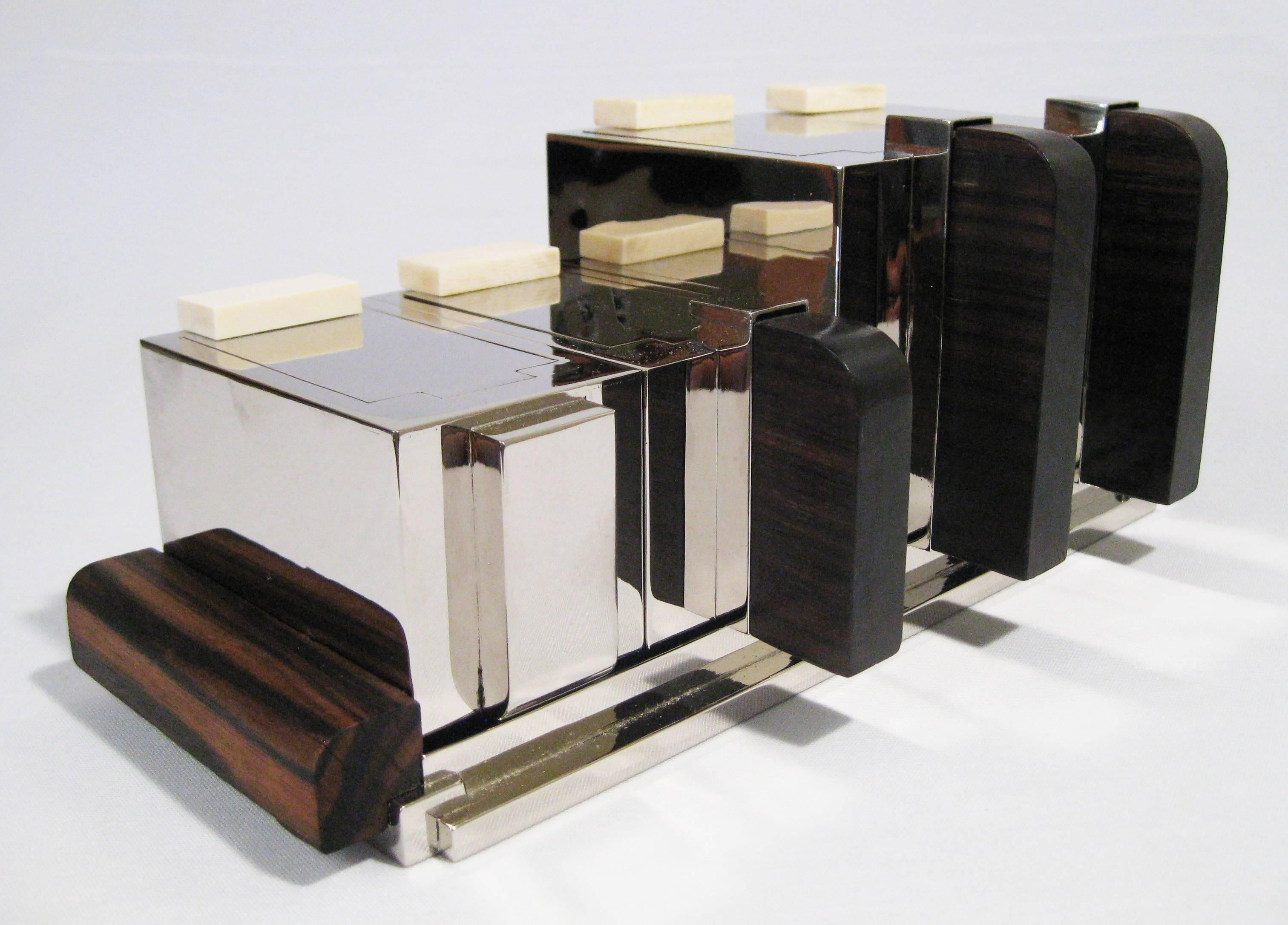 Art Deco Tea Set in Chrome and Wood, Attributed to Maison Desny, France, circa 1930 For Sale