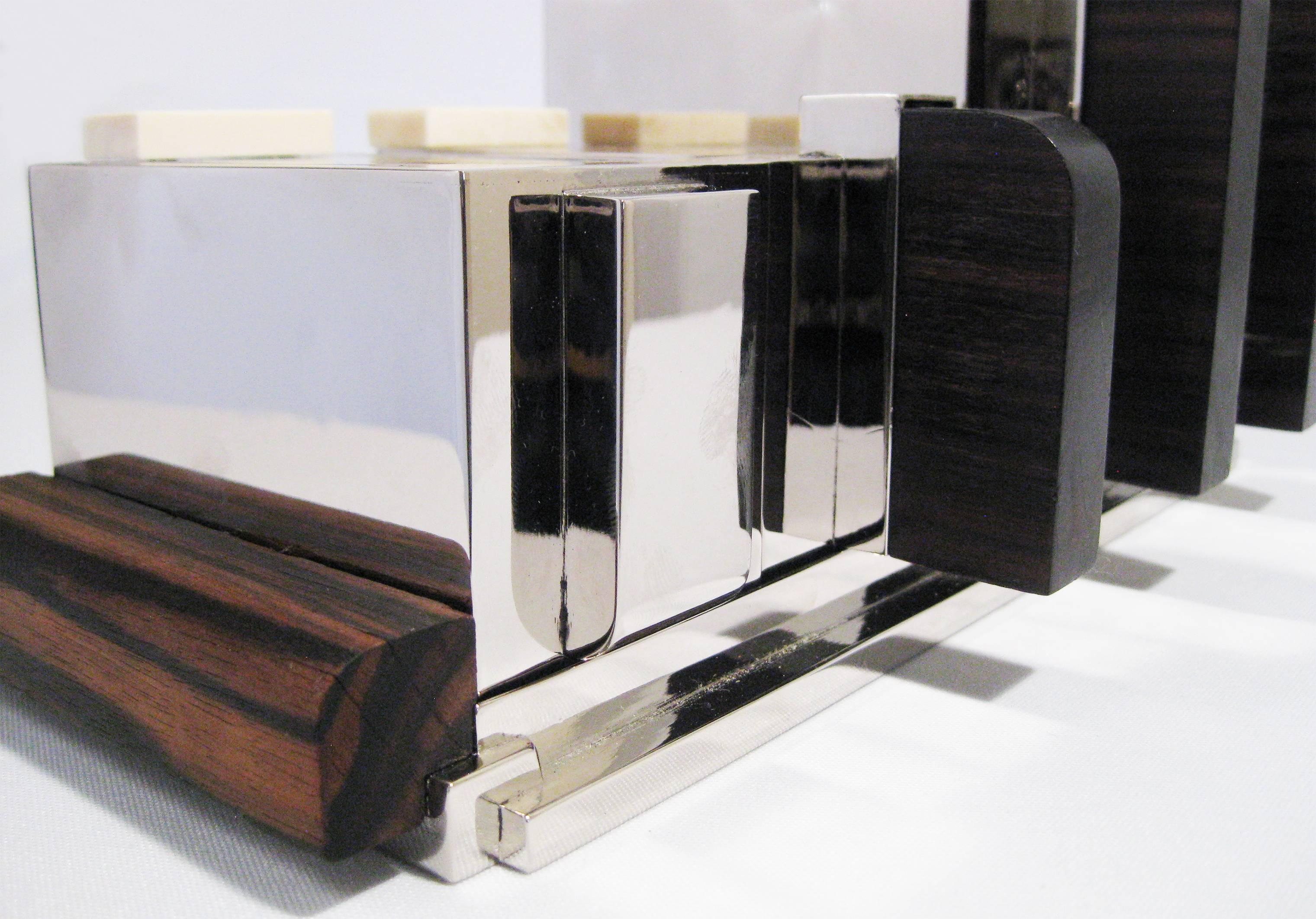 French Tea Set in Chrome and Wood, Attributed to Maison Desny, France, circa 1930 For Sale