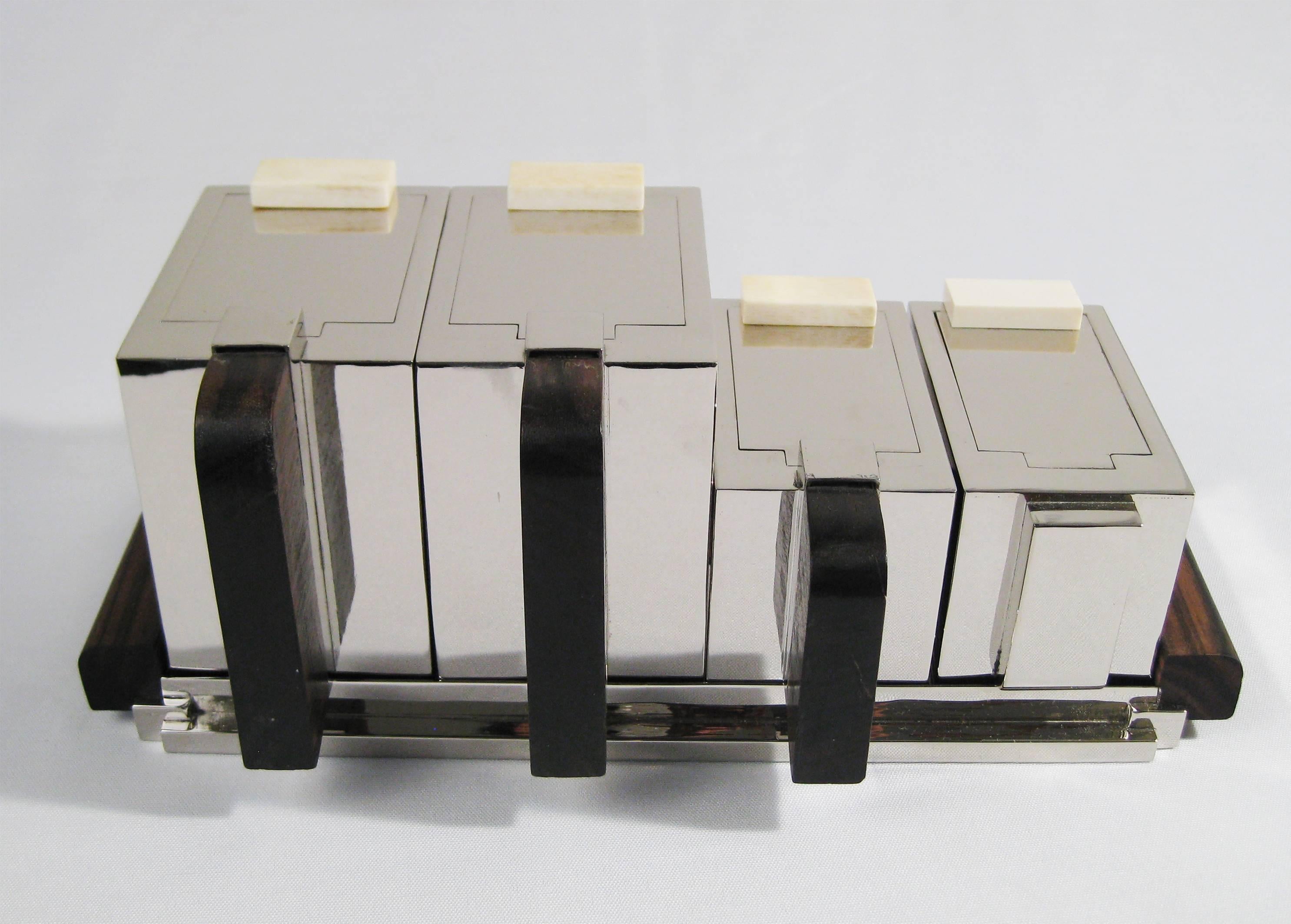 Tea Set in Chrome and Wood, Attributed to Maison Desny, France, circa 1930 For Sale 3