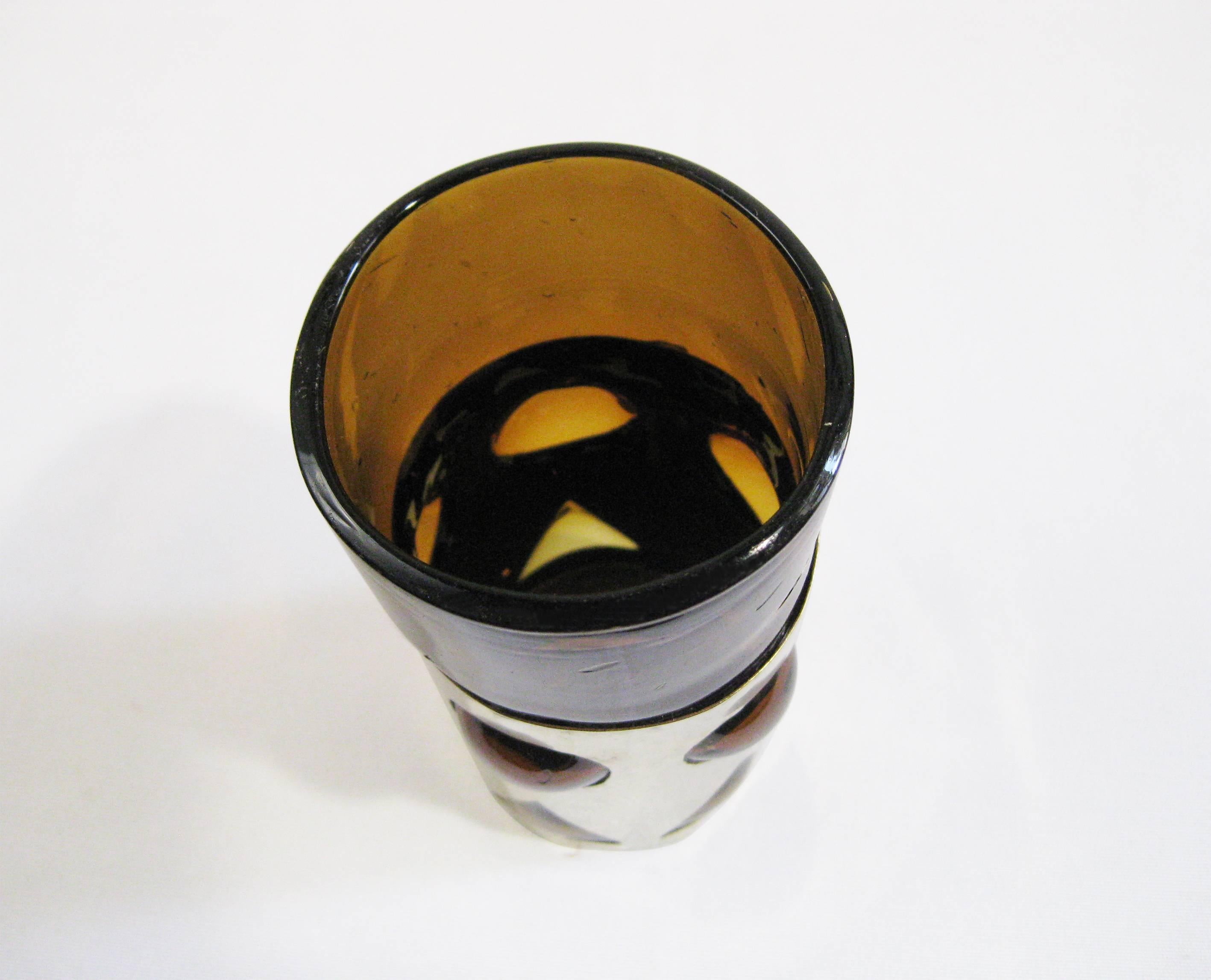 Mid-Century Modern Glasses, Blown Glass and Brass, Felipe Derflingher, Mexico, circa 1970 For Sale