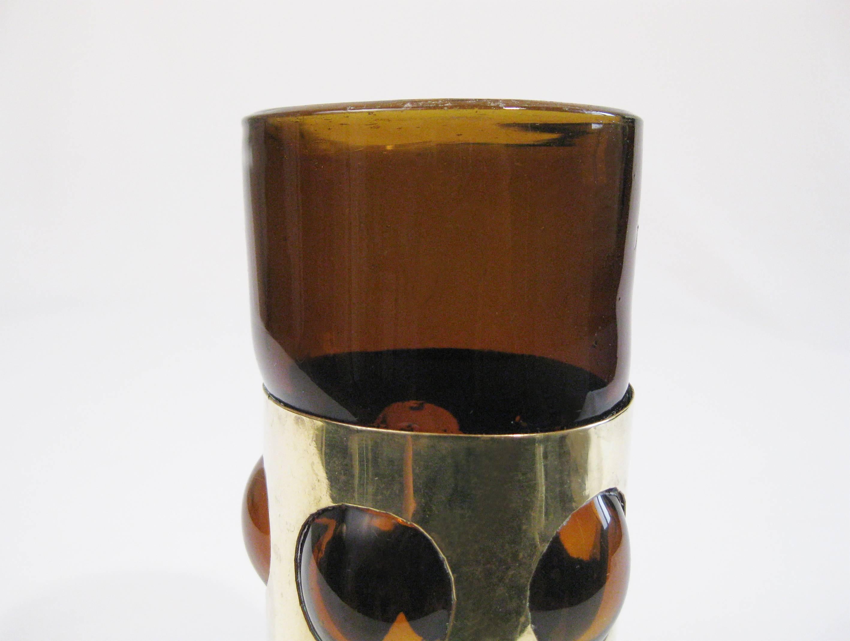 Mexican Glasses, Blown Glass and Brass, Felipe Derflingher, Mexico, circa 1970 For Sale