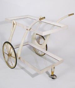 Bar Cart, Aldo Tura, Goatskin, Crystal, Bronze, Brass, Italy, circa 1960