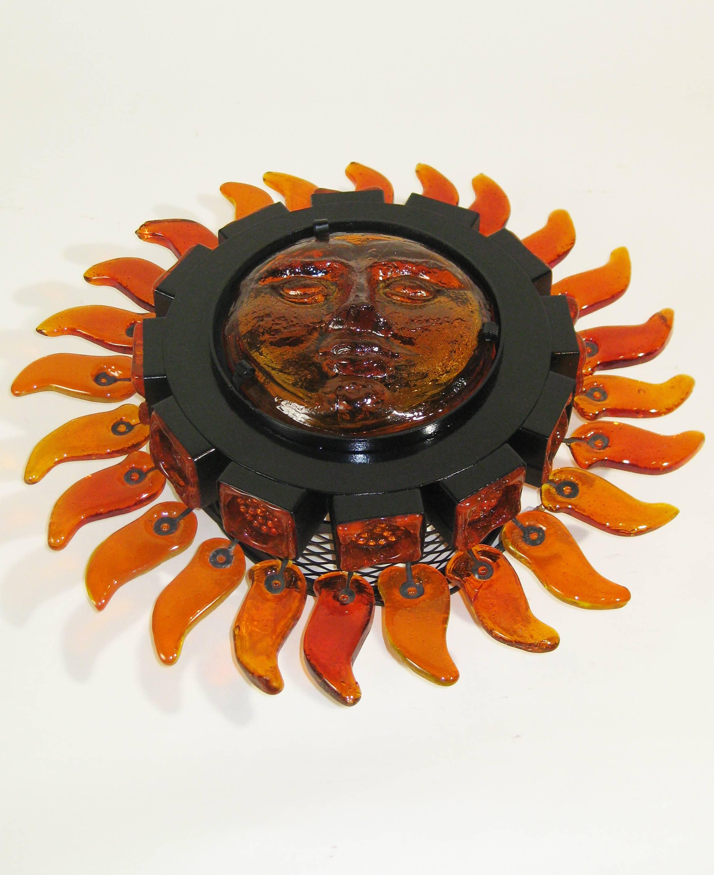 Metal Lamp Wall Sculpture in Glass and Iron, Felipe Delfinger for Feder's, circa 1970 For Sale