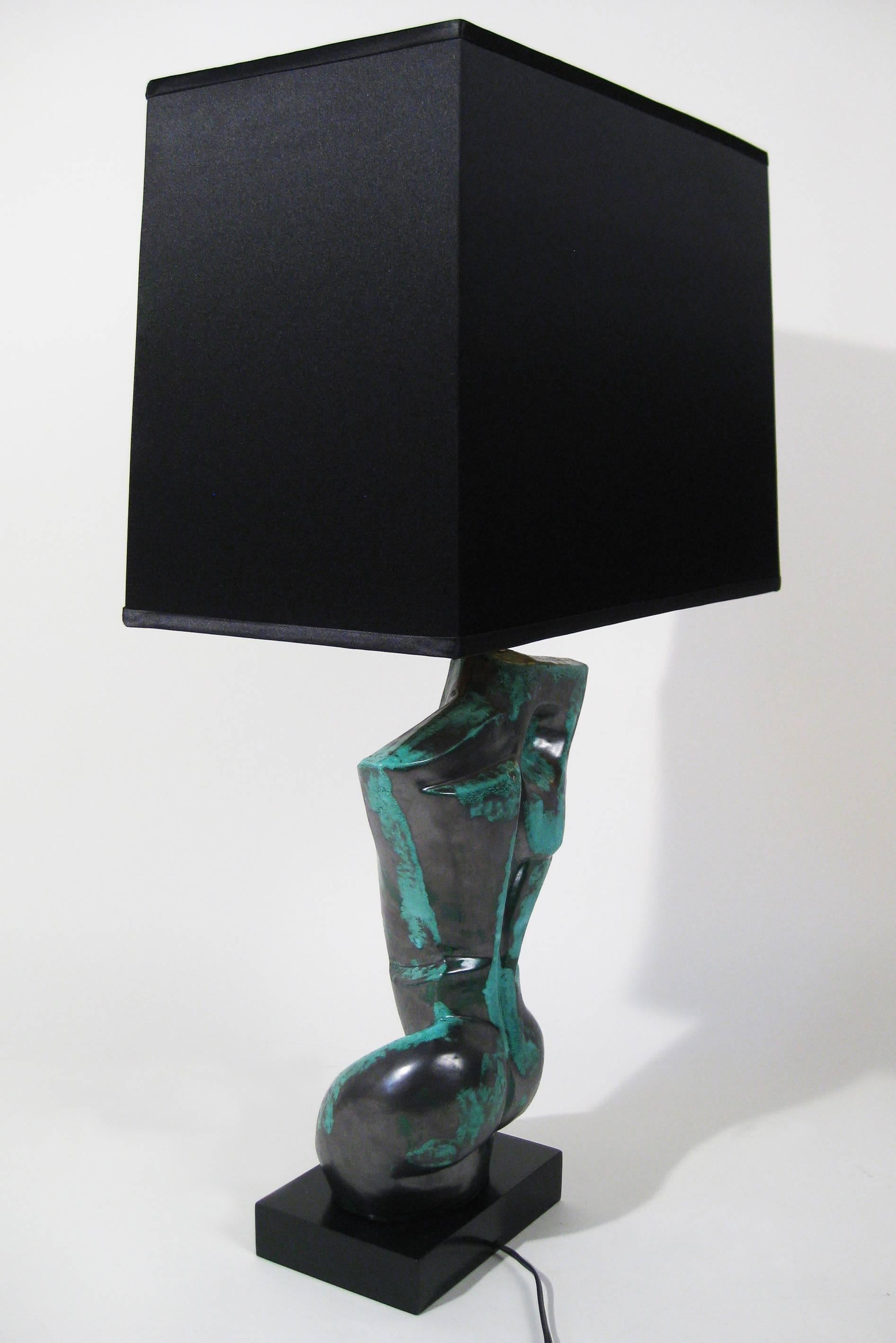 Glazed Midcentury Brutalist Cubist Lamp, Ceramic, Mexico, circa 1960 For Sale