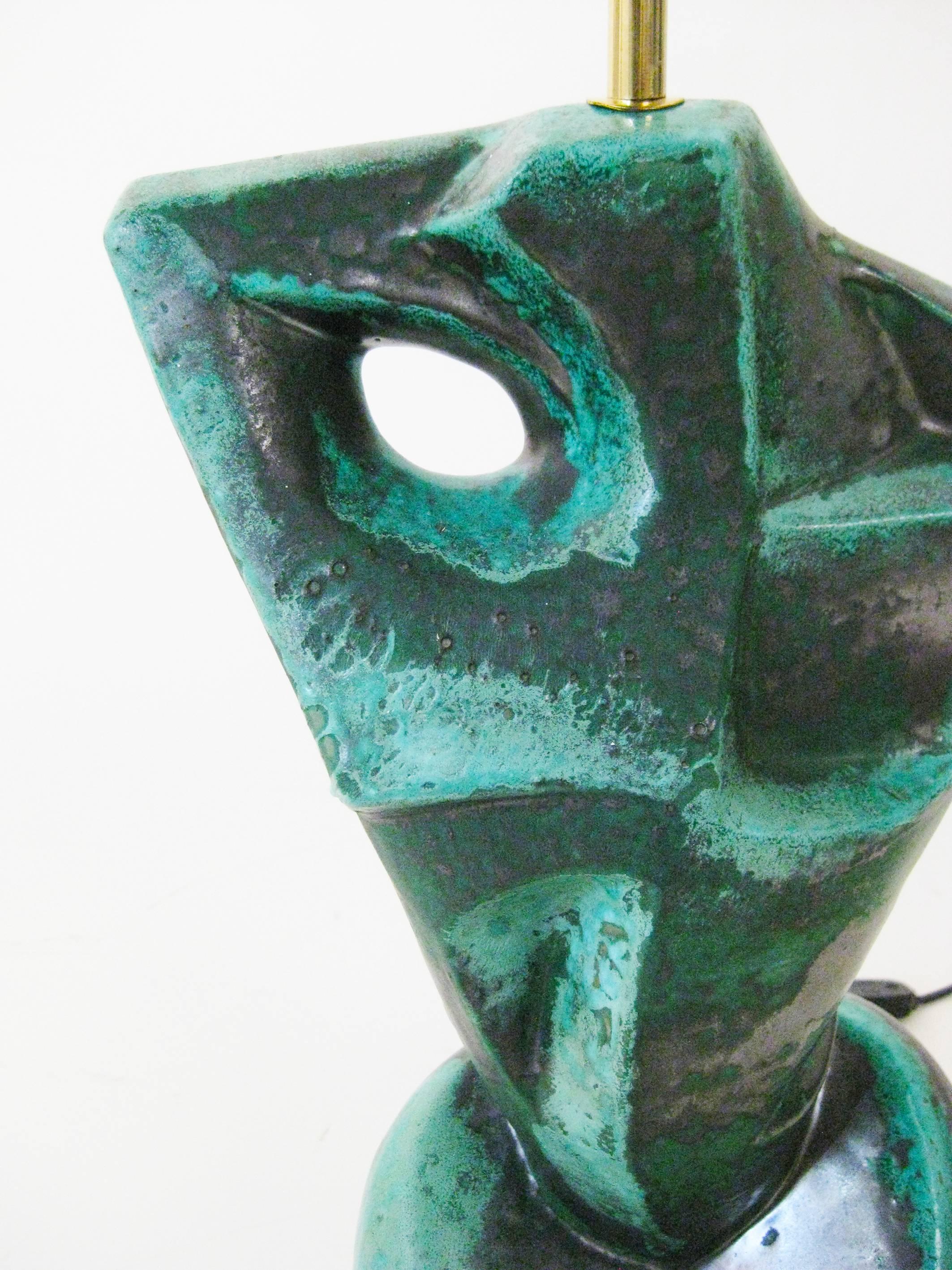 20th Century Midcentury Brutalist Cubist Lamp, Ceramic, Mexico, circa 1960 For Sale