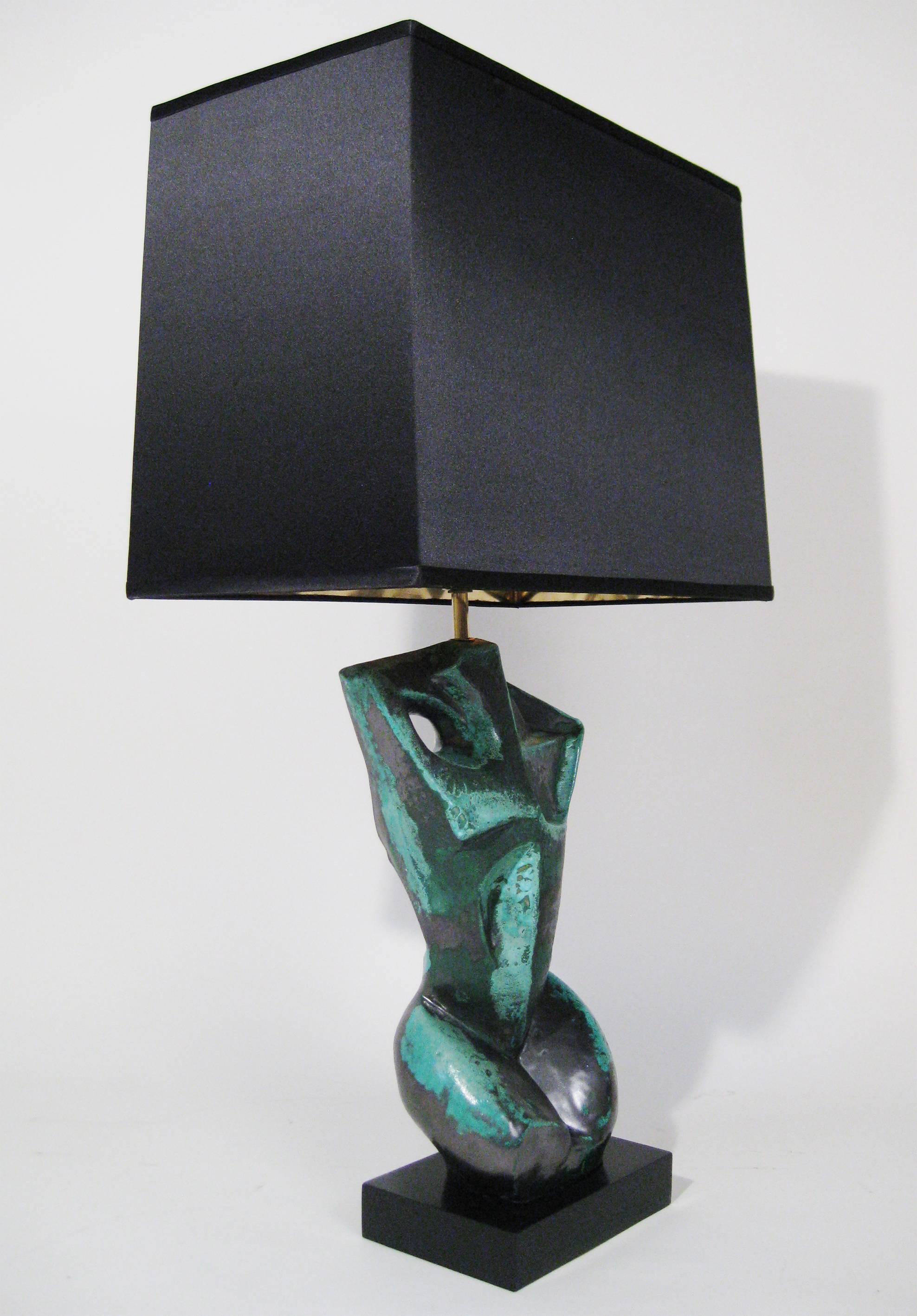 Satin Midcentury Brutalist Cubist Lamp, Ceramic, Mexico, circa 1960 For Sale