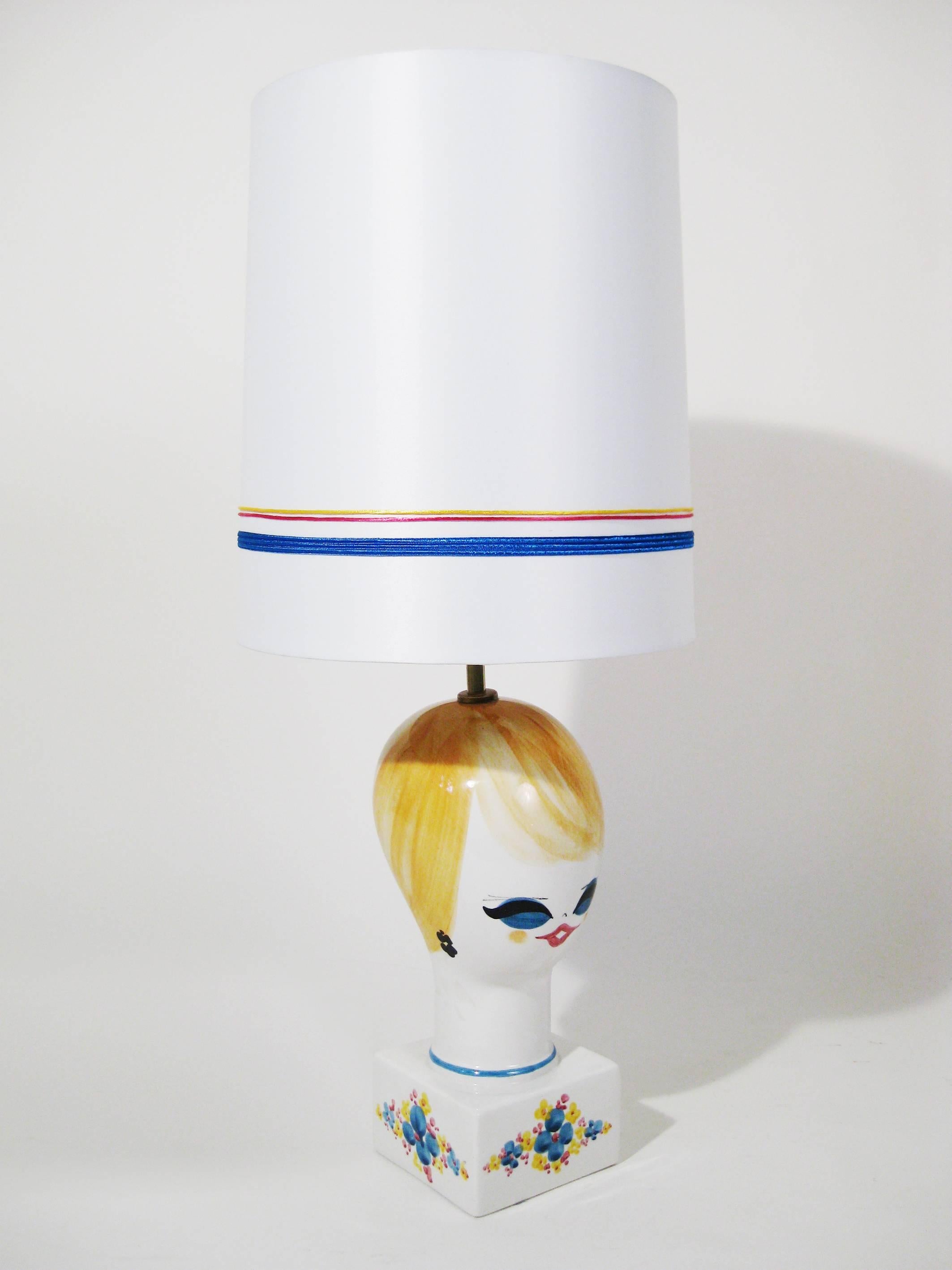 Italian Midcentury Ceramic Hand-Painted Table Lamp, Italy, circa 1970 For Sale