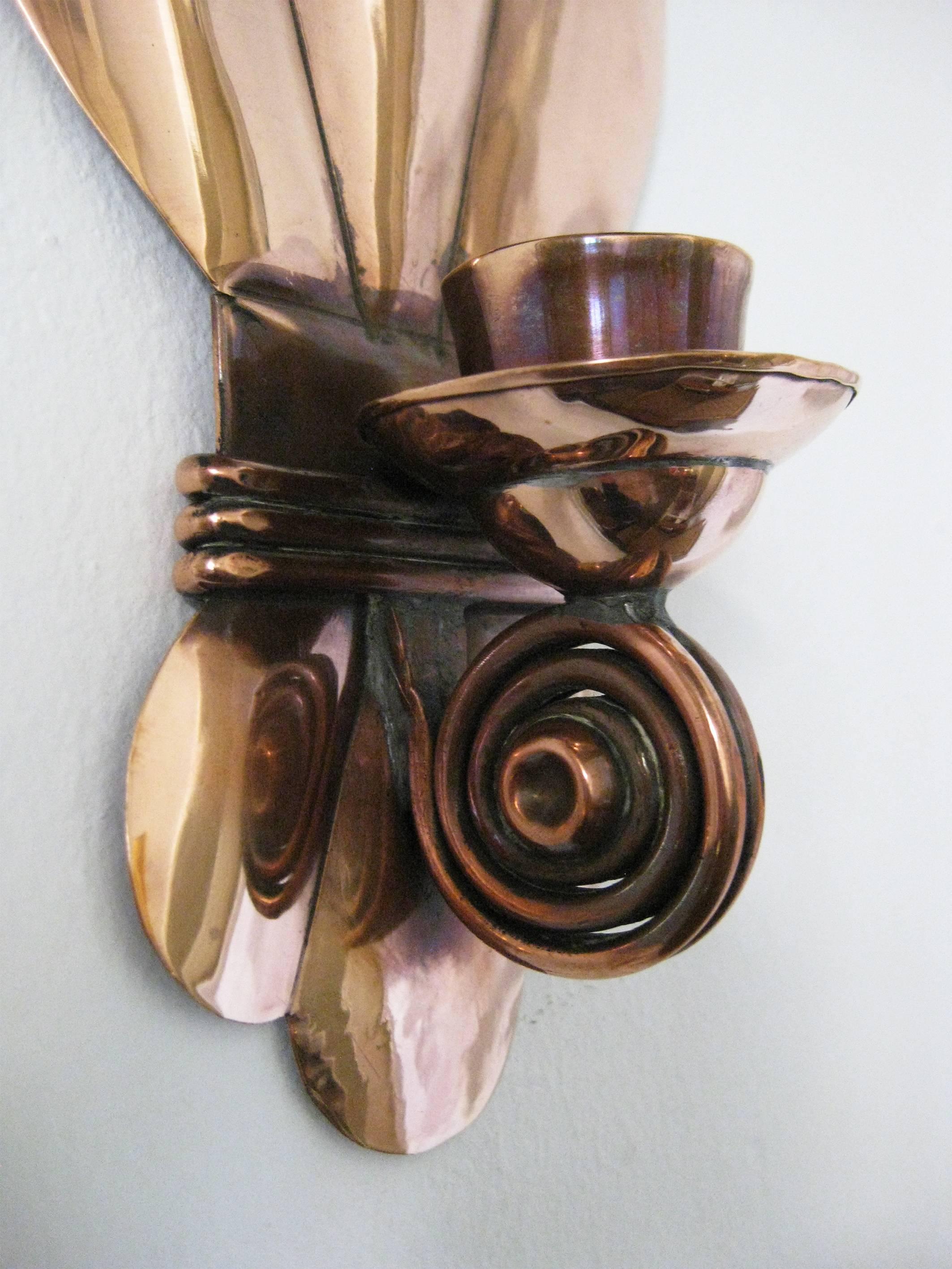 Mid-Century Modern Cooper Candle Sconces by Héctor Aguilar, Taxco, Mexico, circa 1950 For Sale