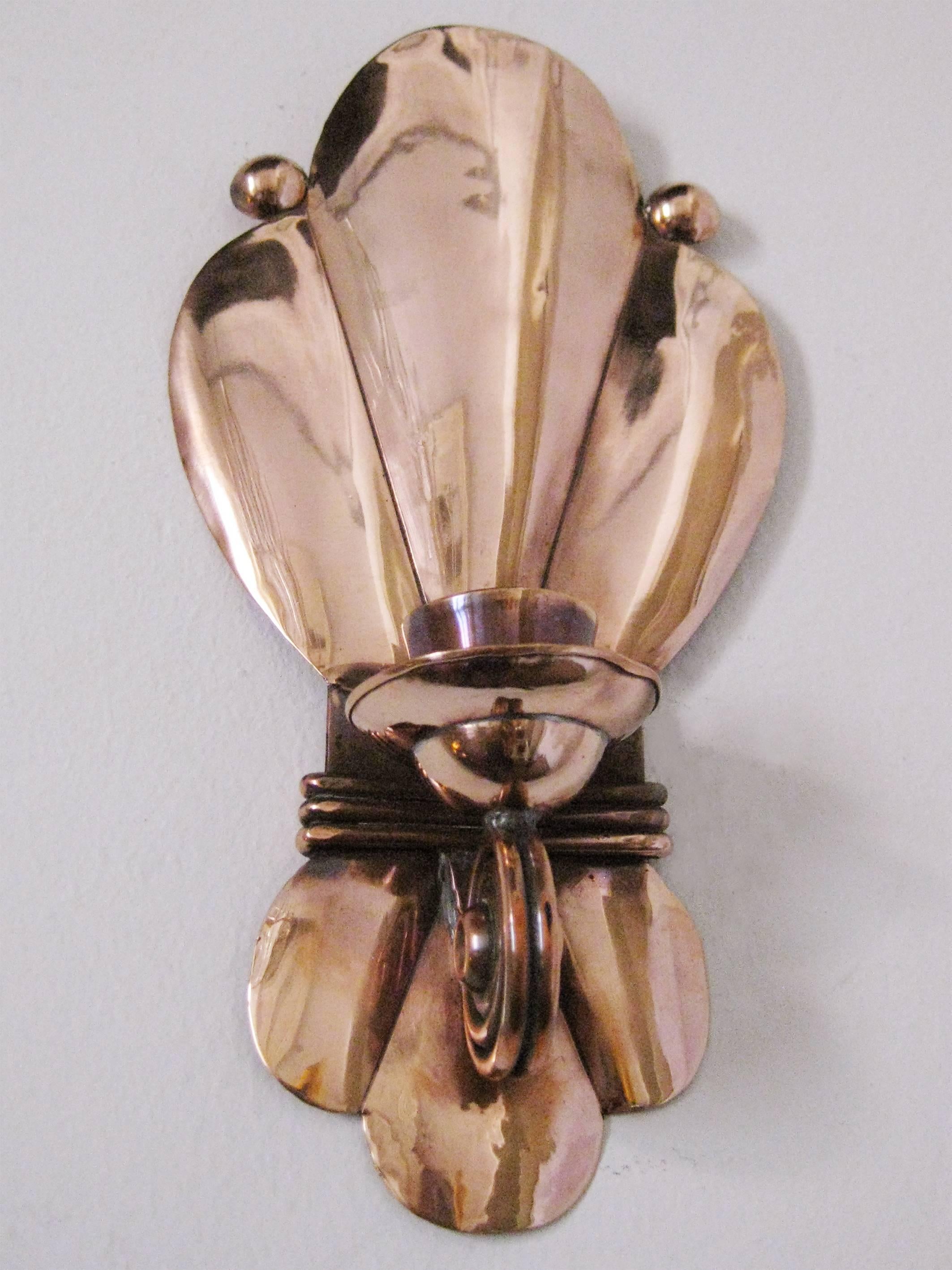 Mexican Cooper Candle Sconces by Héctor Aguilar, Taxco, Mexico, circa 1950 For Sale