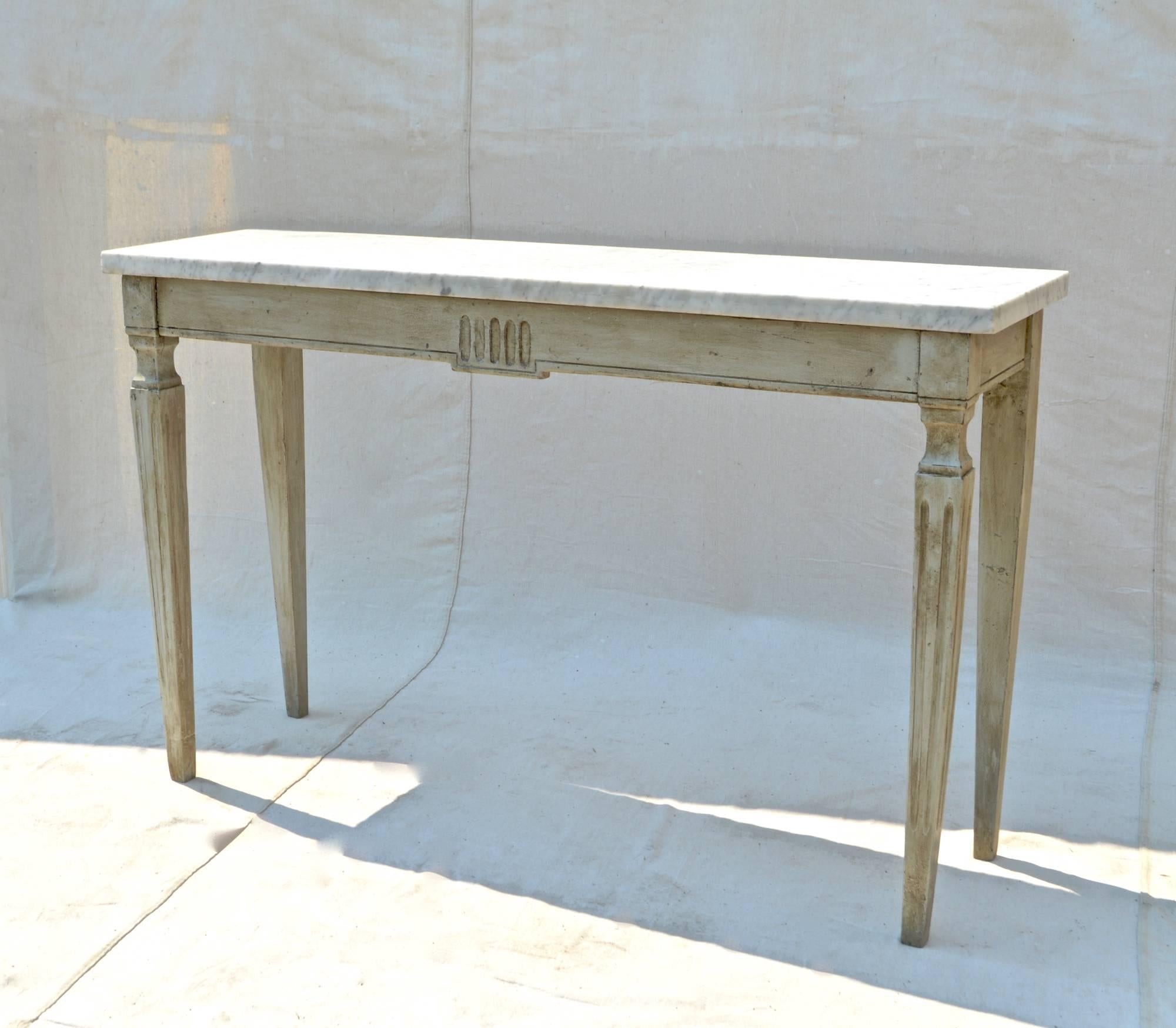 Neoclassical Revival Marble Top Console in Dove Grey