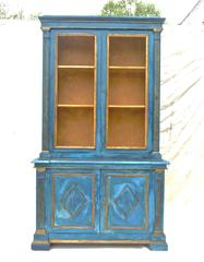 Italian Breakfront Cupboard in Mediterranean Blue Painted Finish