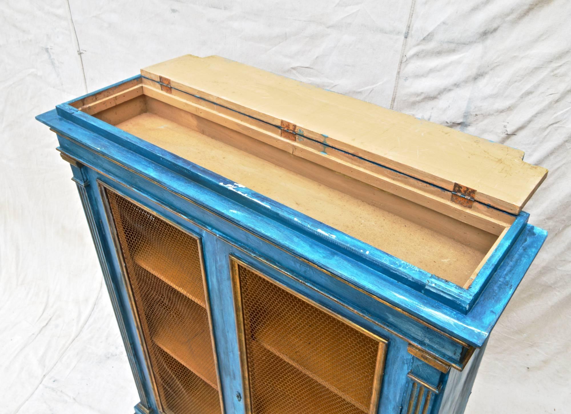Italian Breakfront Cupboard in Mediterranean Blue Painted Finish For Sale 2