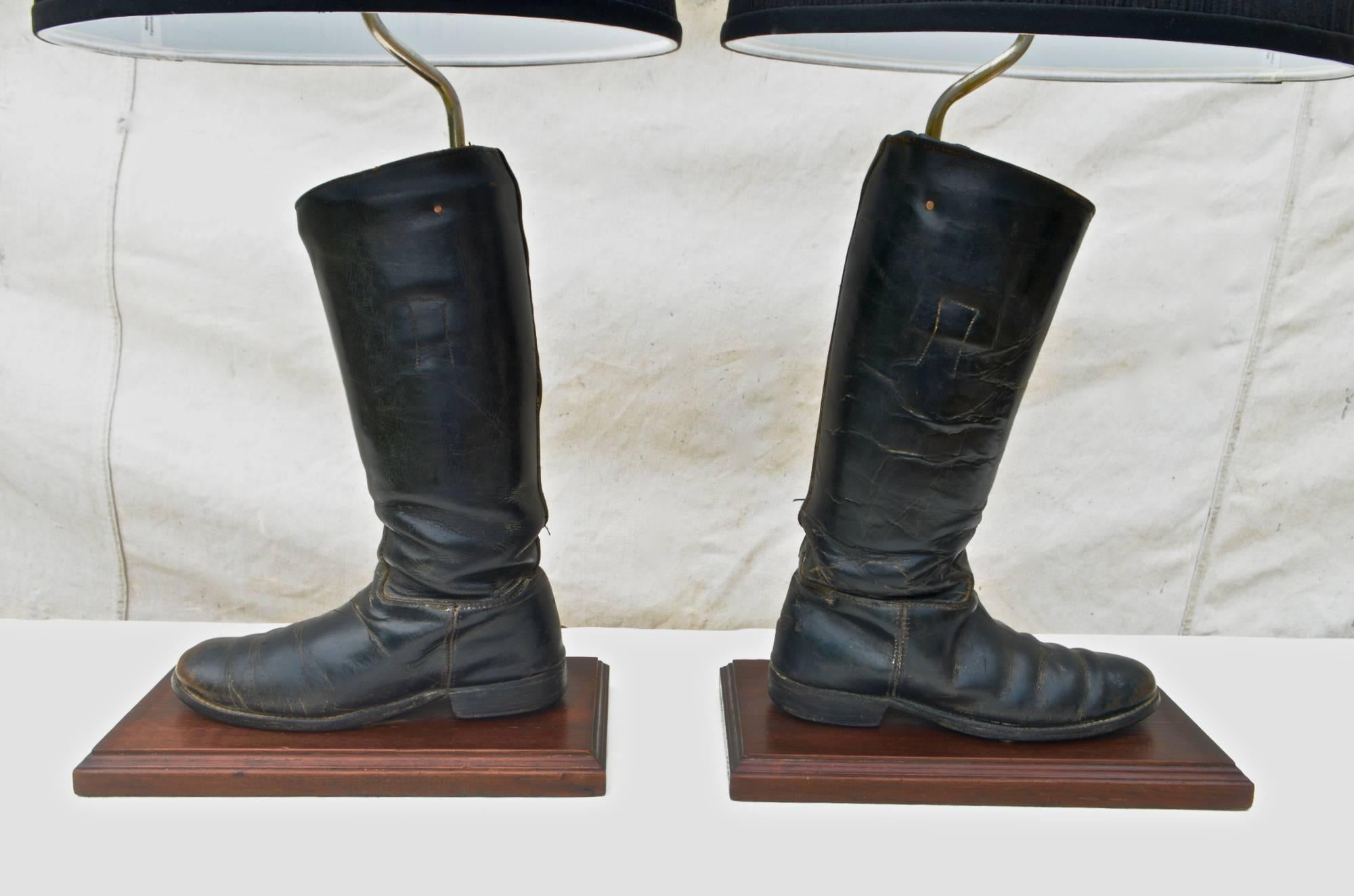 20th Century Leather Riding Boots Lamps