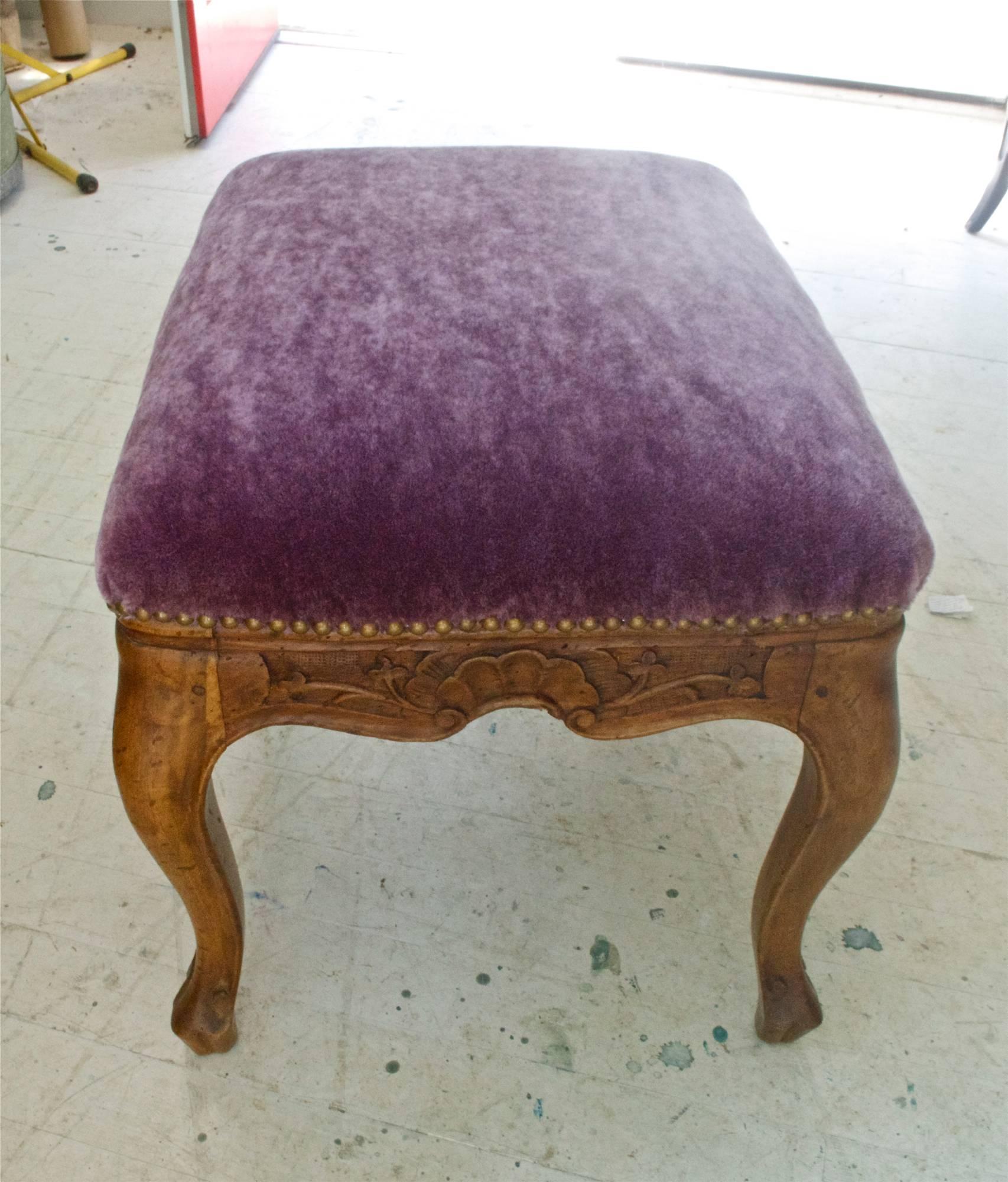 Carved Italian Bench in Aubergine Mohair