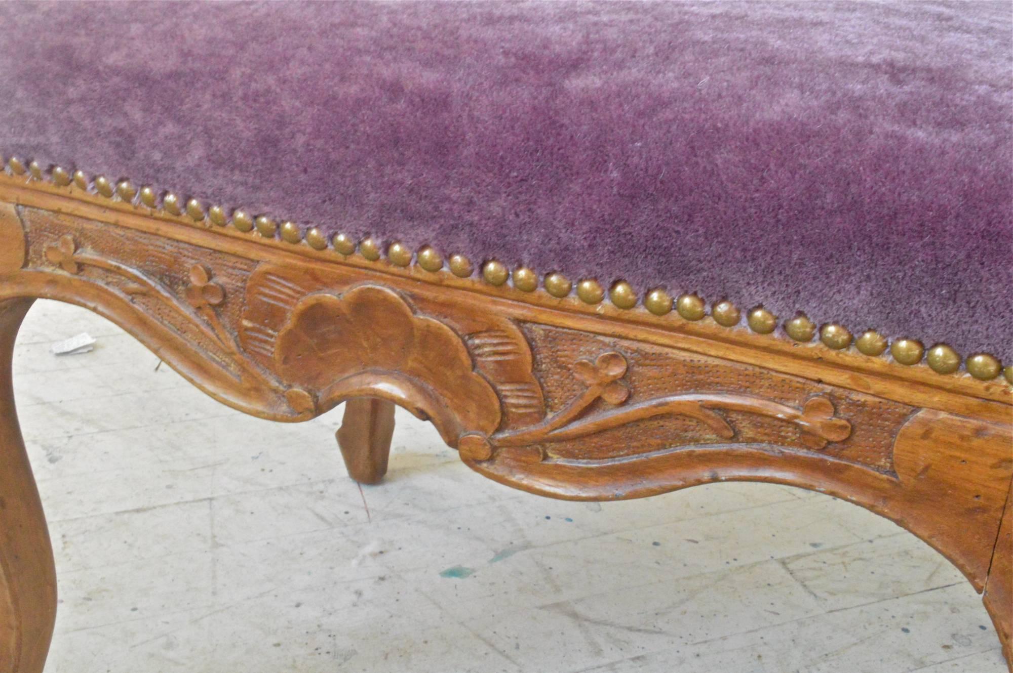 Wood Italian Bench in Aubergine Mohair