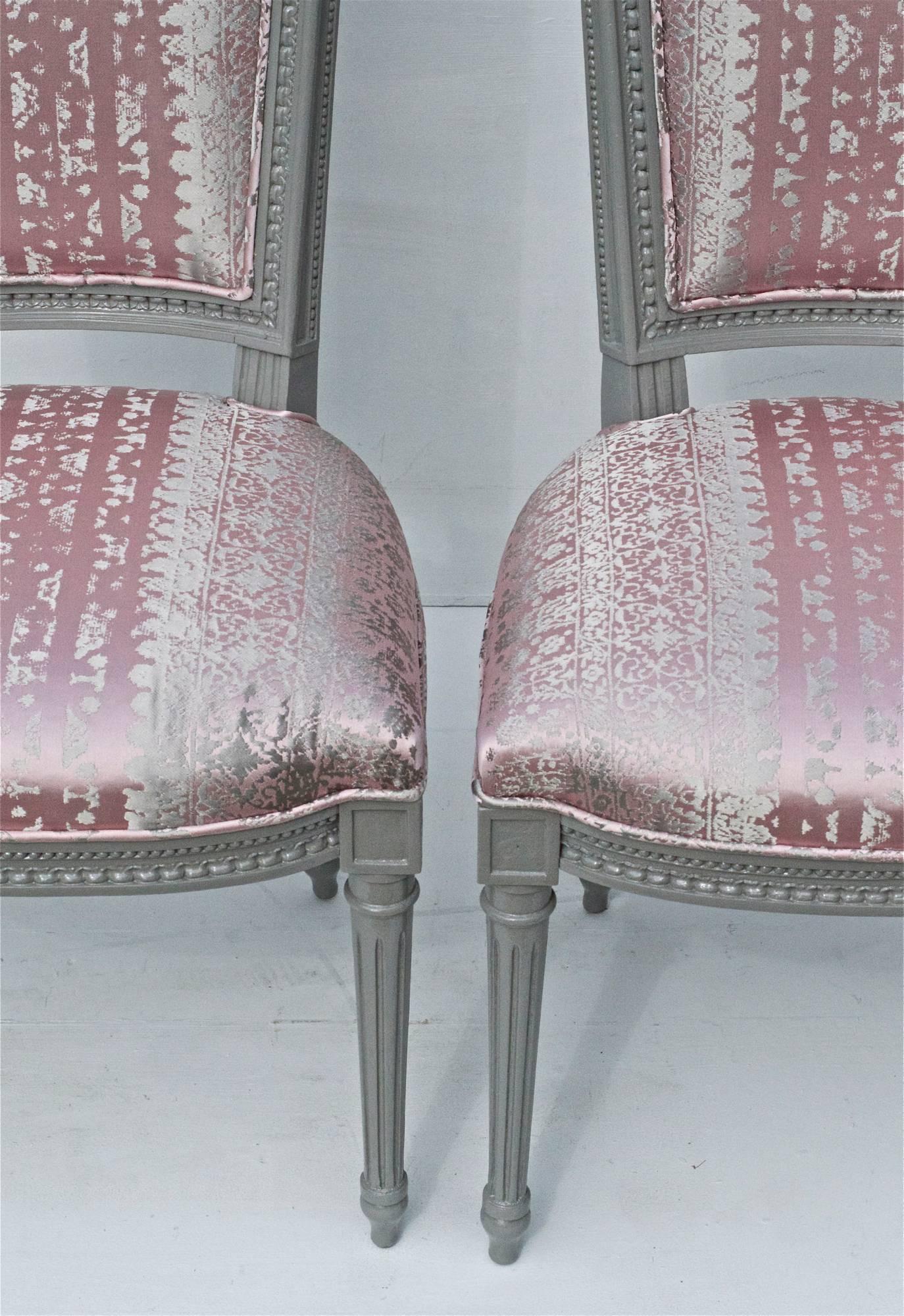 Lacquered Louis XVI High Back Dining Chairs in Donghia, Set of 4 For Sale