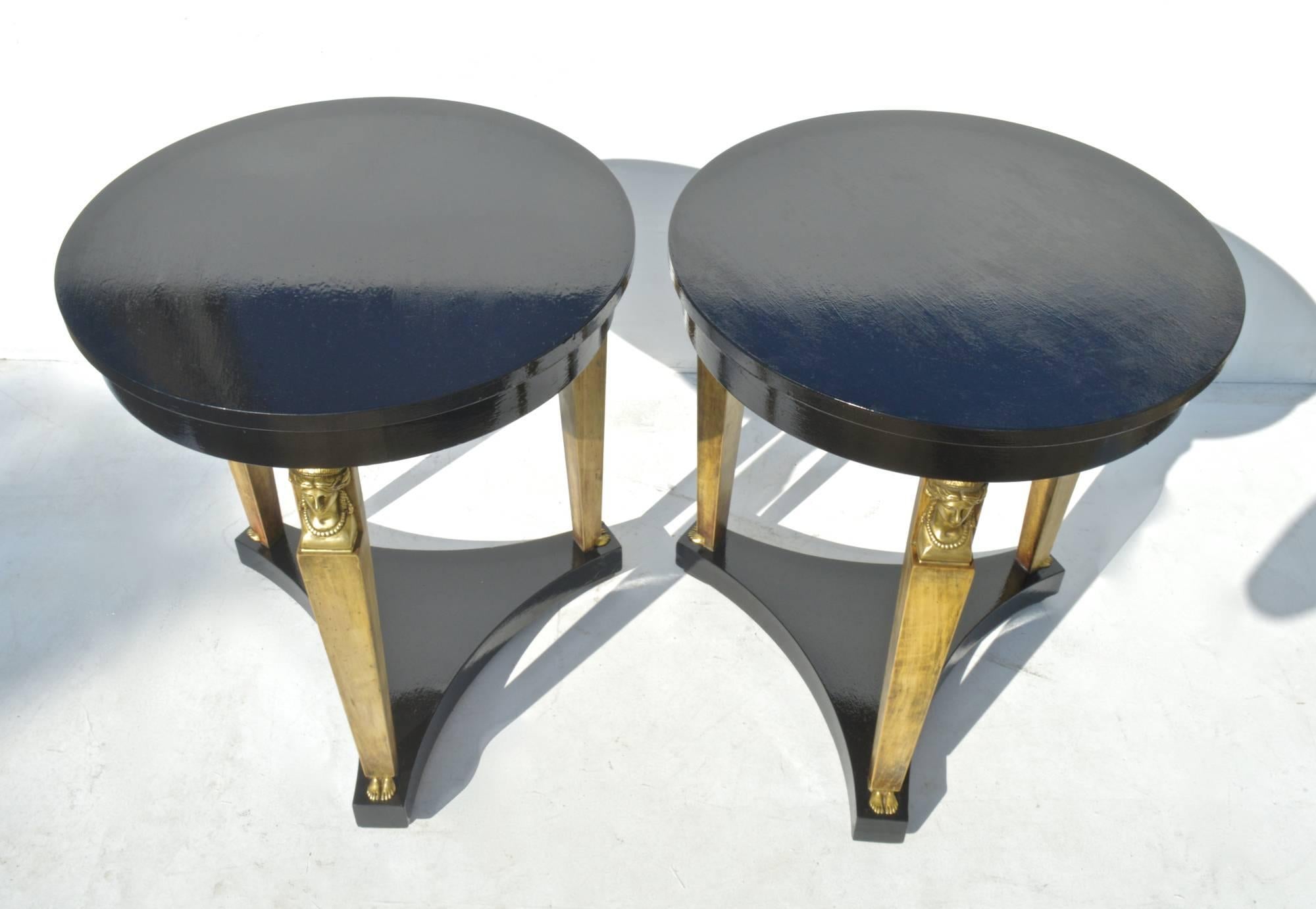 Neoclassical Revival Neoclassical Ebonized Side / End Tables by Baker, Pair For Sale