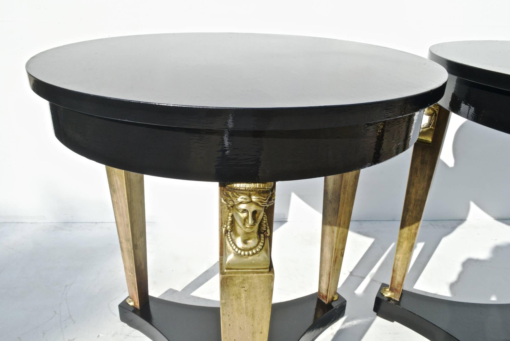 20th Century Neoclassical Ebonized Side / End Tables by Baker, Pair For Sale