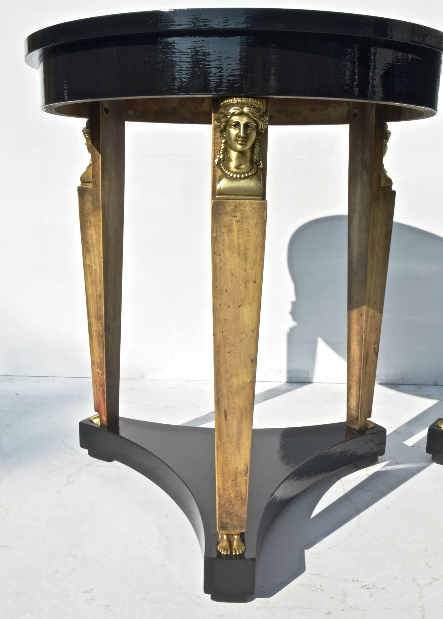 Neoclassical Ebonized Side / End Tables by Baker, Pair In Good Condition For Sale In Charlottesville, VA