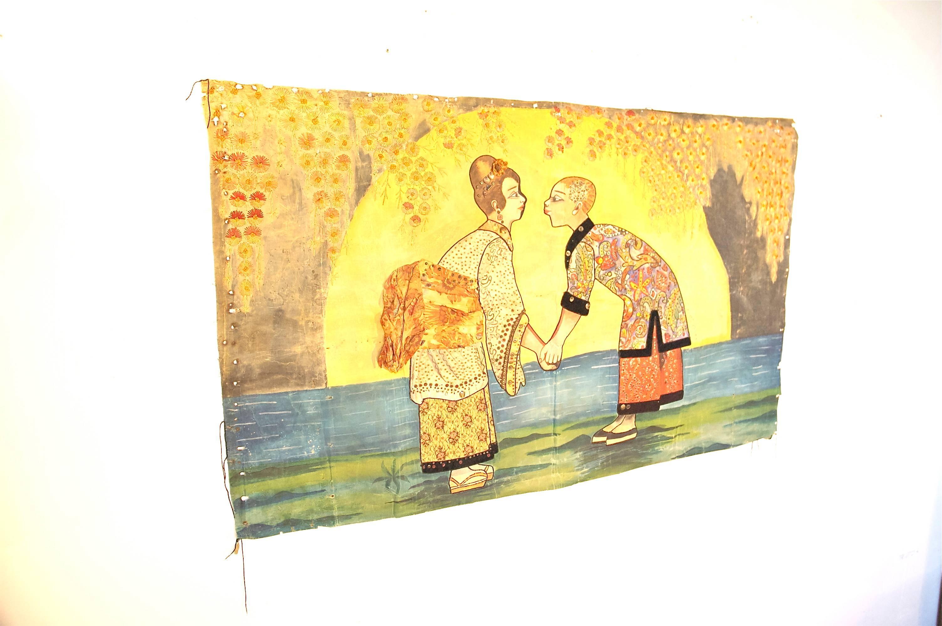 Southeast Asian Asian Tapestry of Lovers by the Sea For Sale