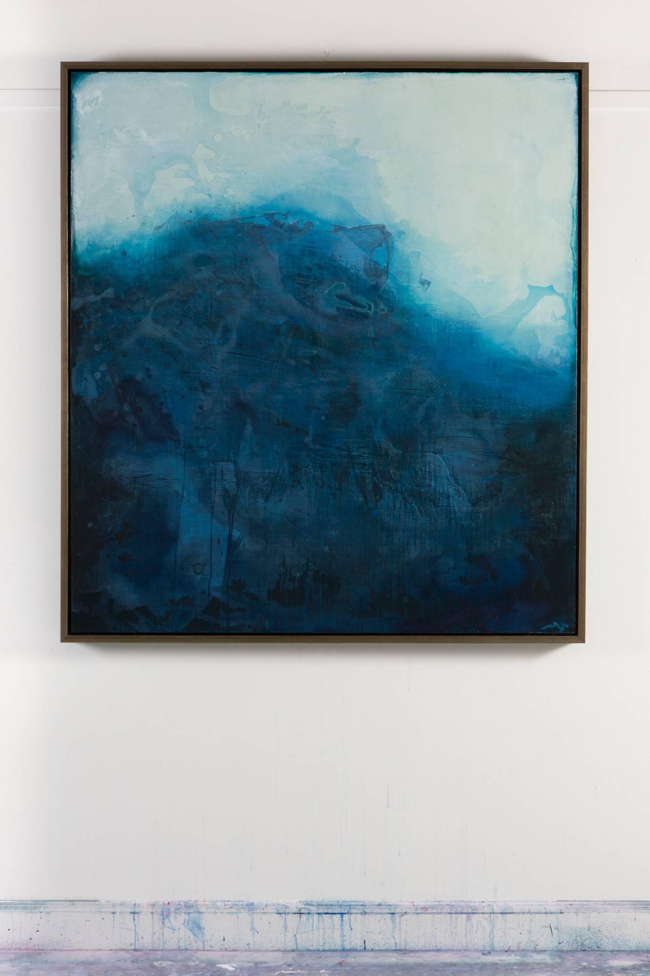 An evocative and majestic abstract landscape by Virginia based artist Abby Kasonik. The deep and intense indigo's and saturated blues tones of the work transport each viewer to a personal place of peace and serenity. The work is custom framed in a