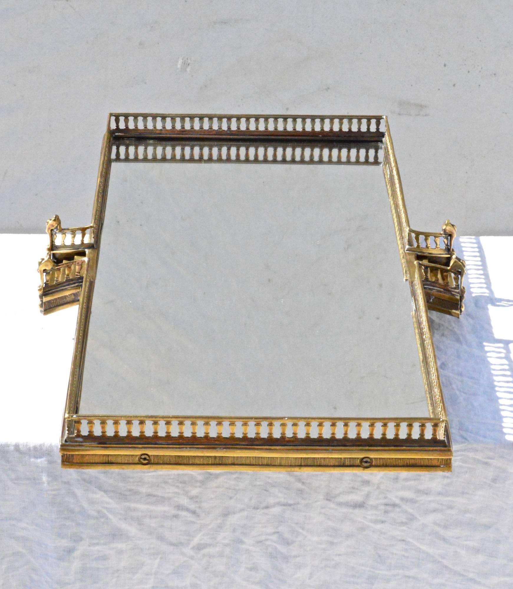 Regency Revival Brass Serving Tray/Plateau with Stairs