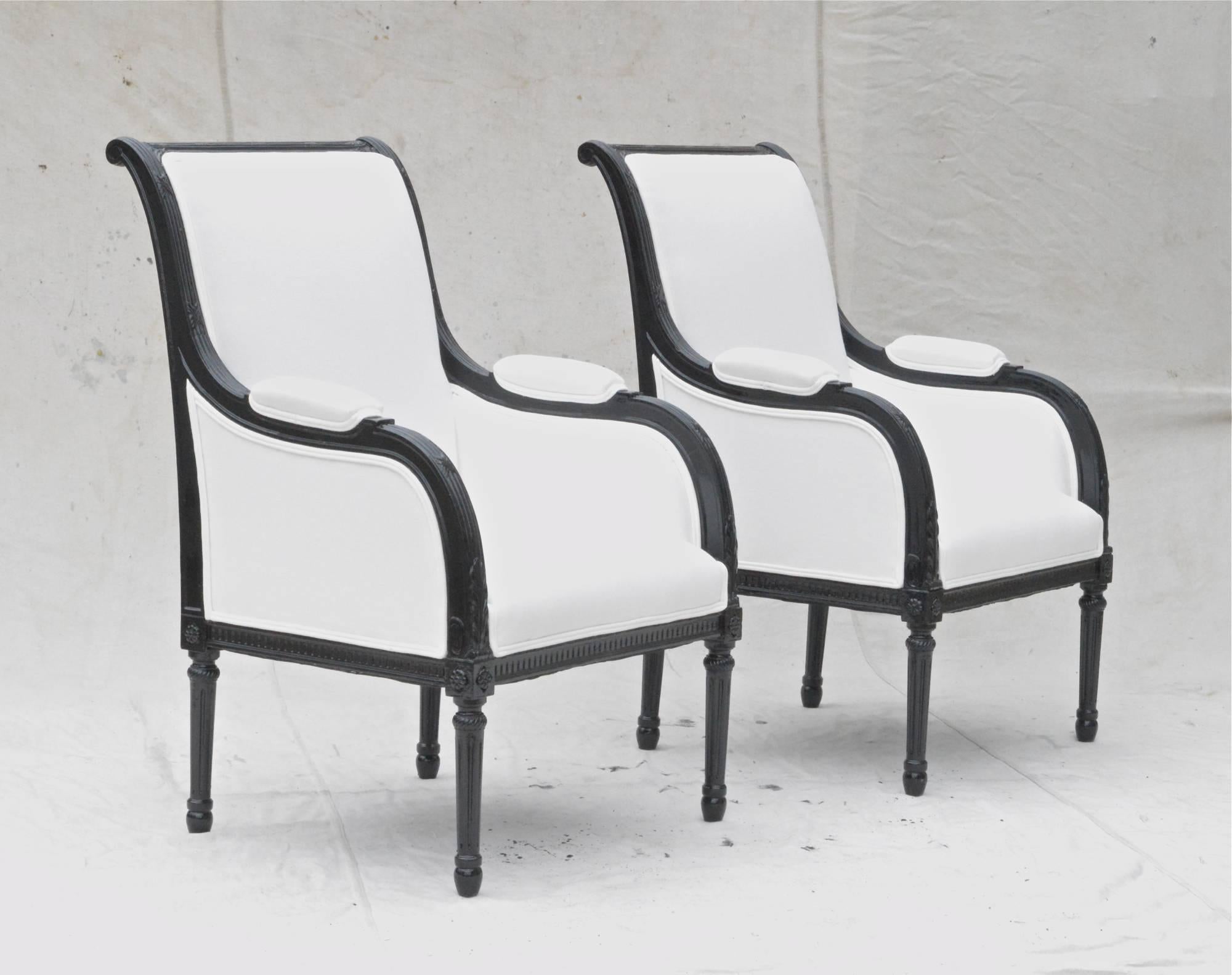 20th Century Directoire Styled Library Chairs in Black and White