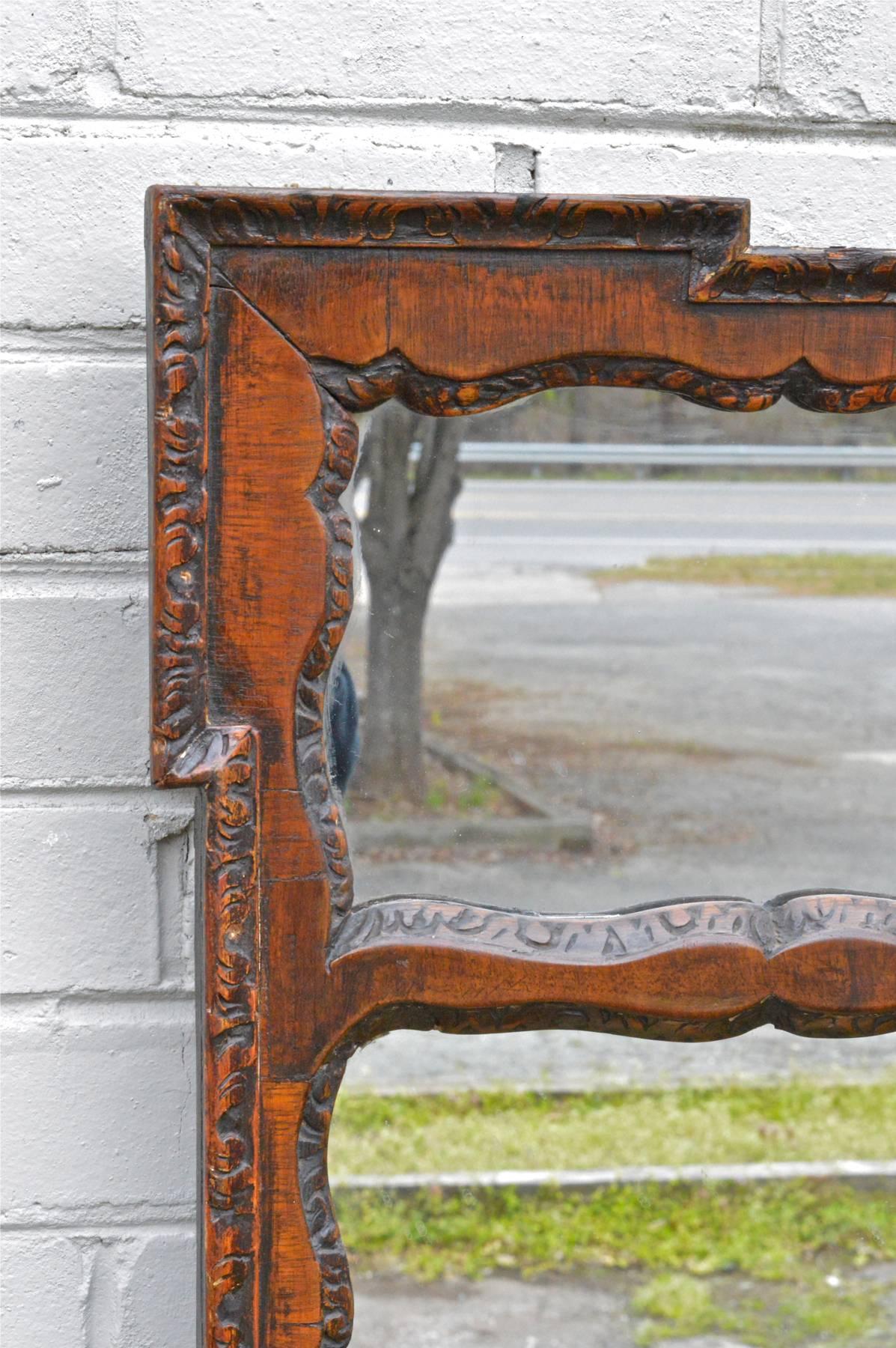 Mahogany Carved Spanish Colonial Mantle Mirror For Sale