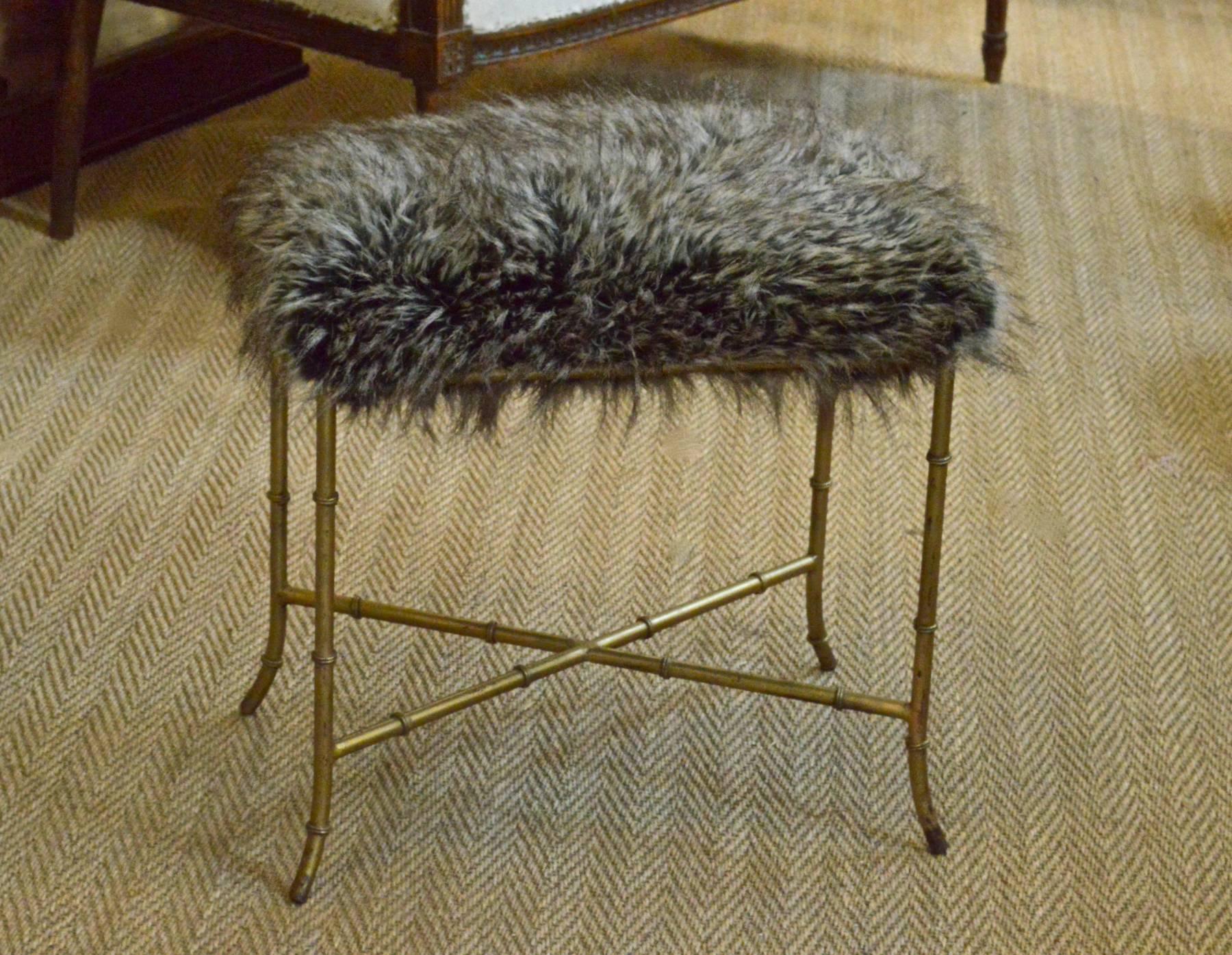 Hollywood Regency Faux Bamboo Gilt Iron Bench