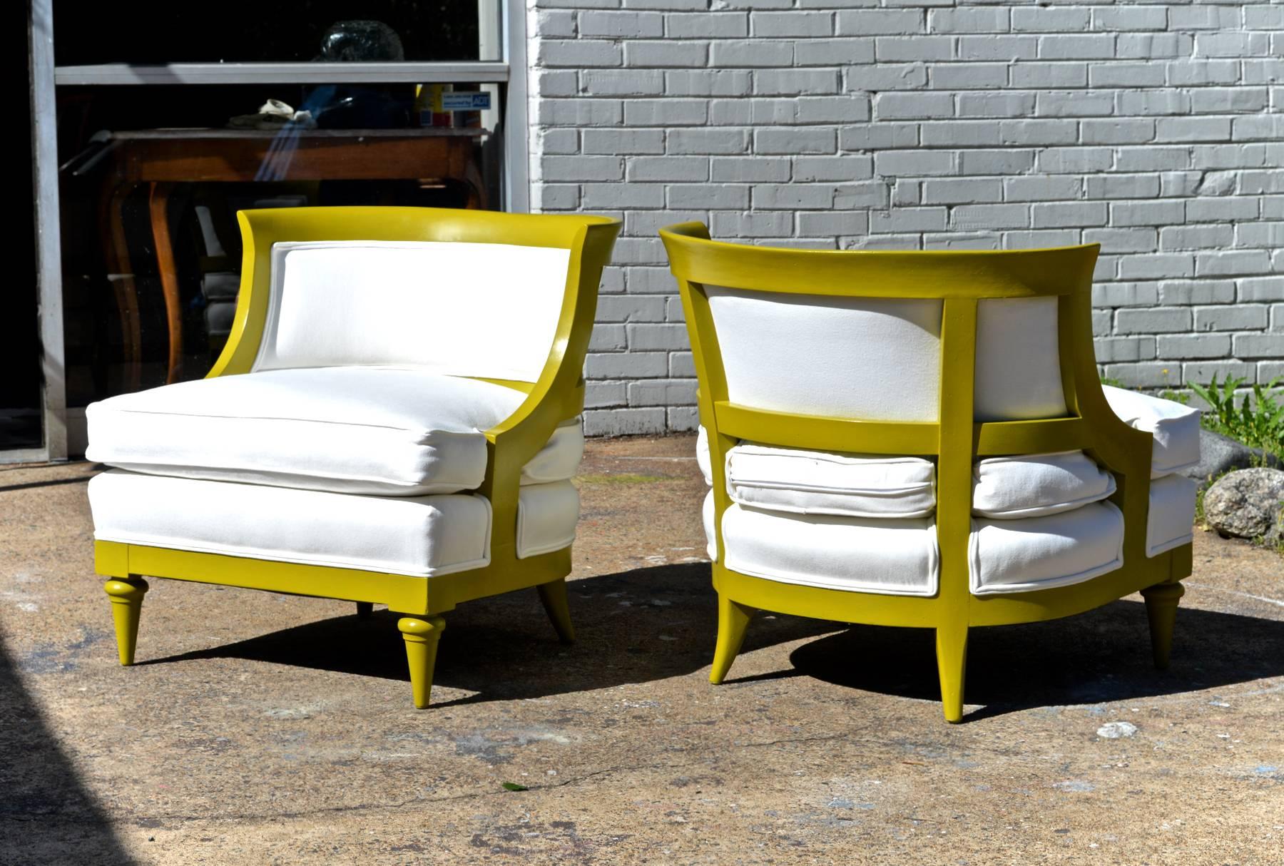 Pair of Slipper Chairs in Chartreuse In Excellent Condition In Charlottesville, VA