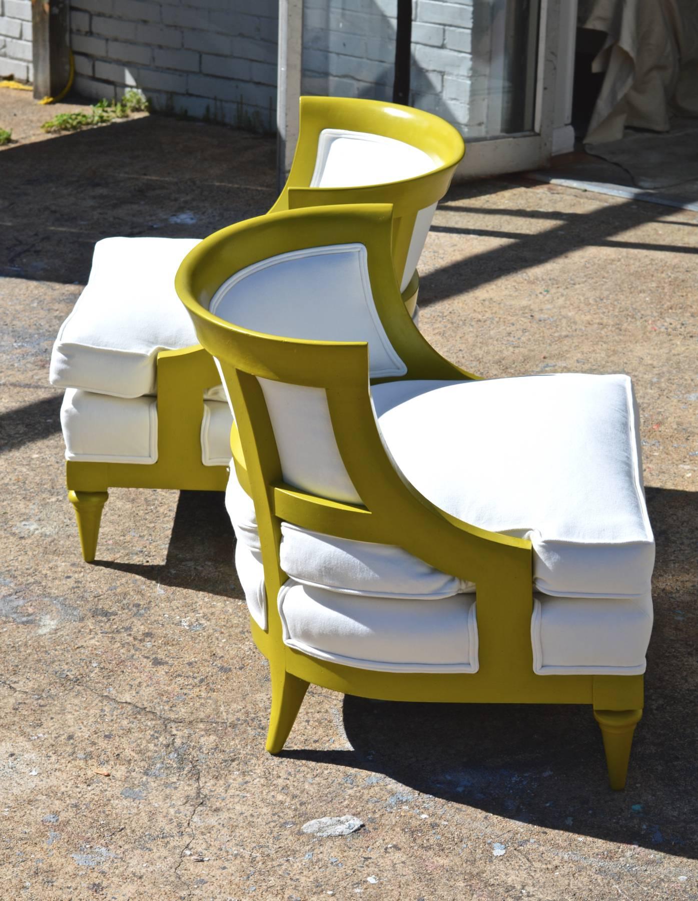 20th Century Pair of Slipper Chairs in Chartreuse