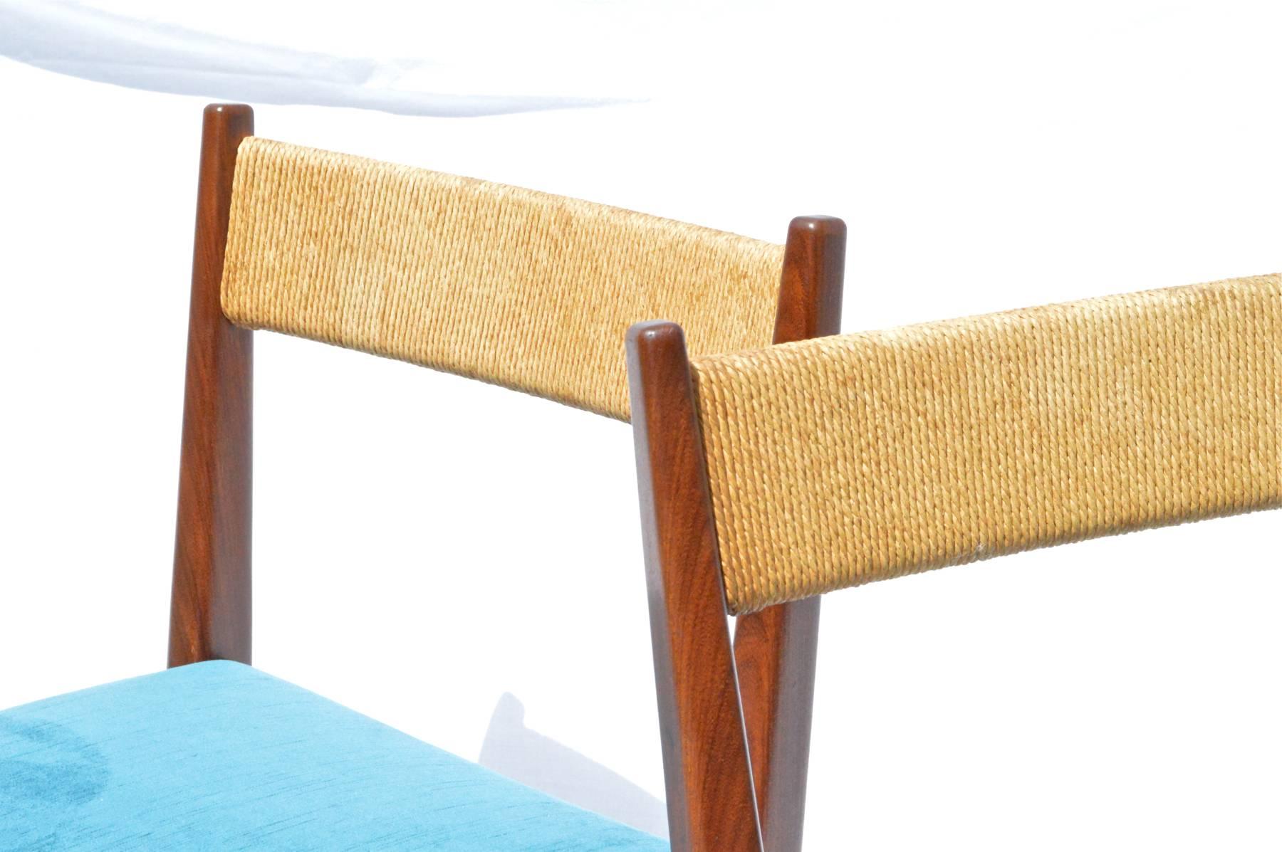 Danish Modern Dining Chairs in Peacock Velvet 1