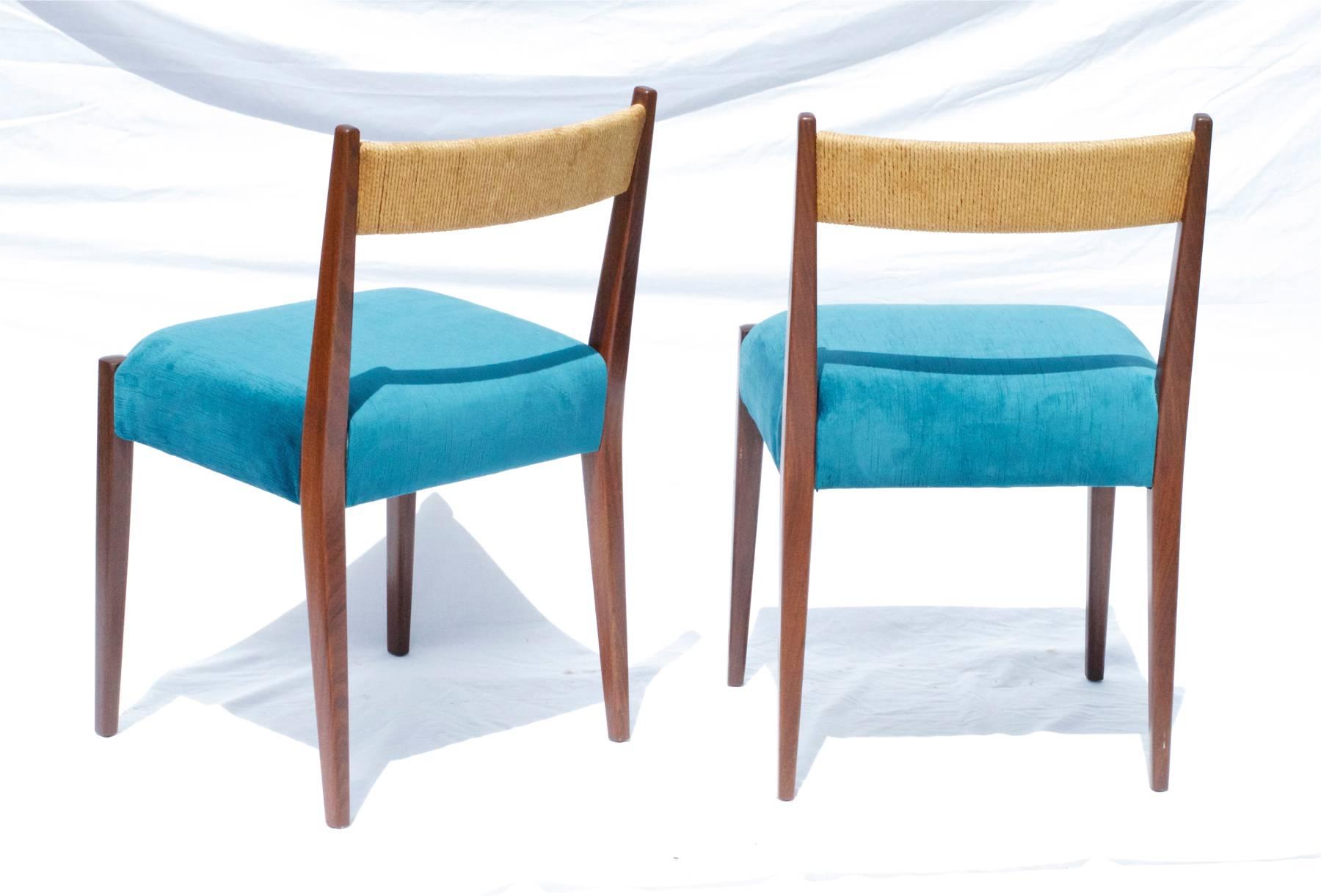 20th Century Danish Modern Dining Chairs in Peacock Velvet