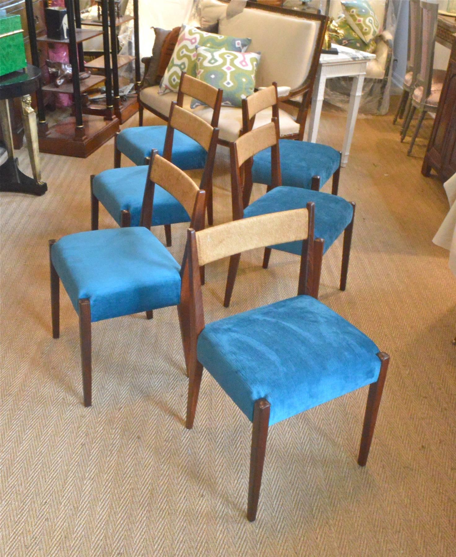 Scandinavian Modern Danish Modern Dining Chairs in Peacock Velvet